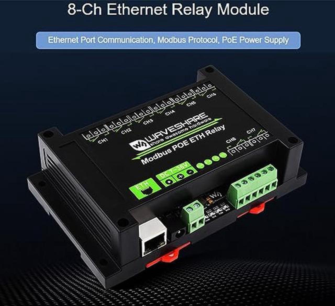 Alt view image 2 of 5 - waveshare 8-CH Ethernet Relay Module, Modbus RTU/Modbus TCP Protocol, PoE Port Communication, with Various Isolation and Protection Circuits