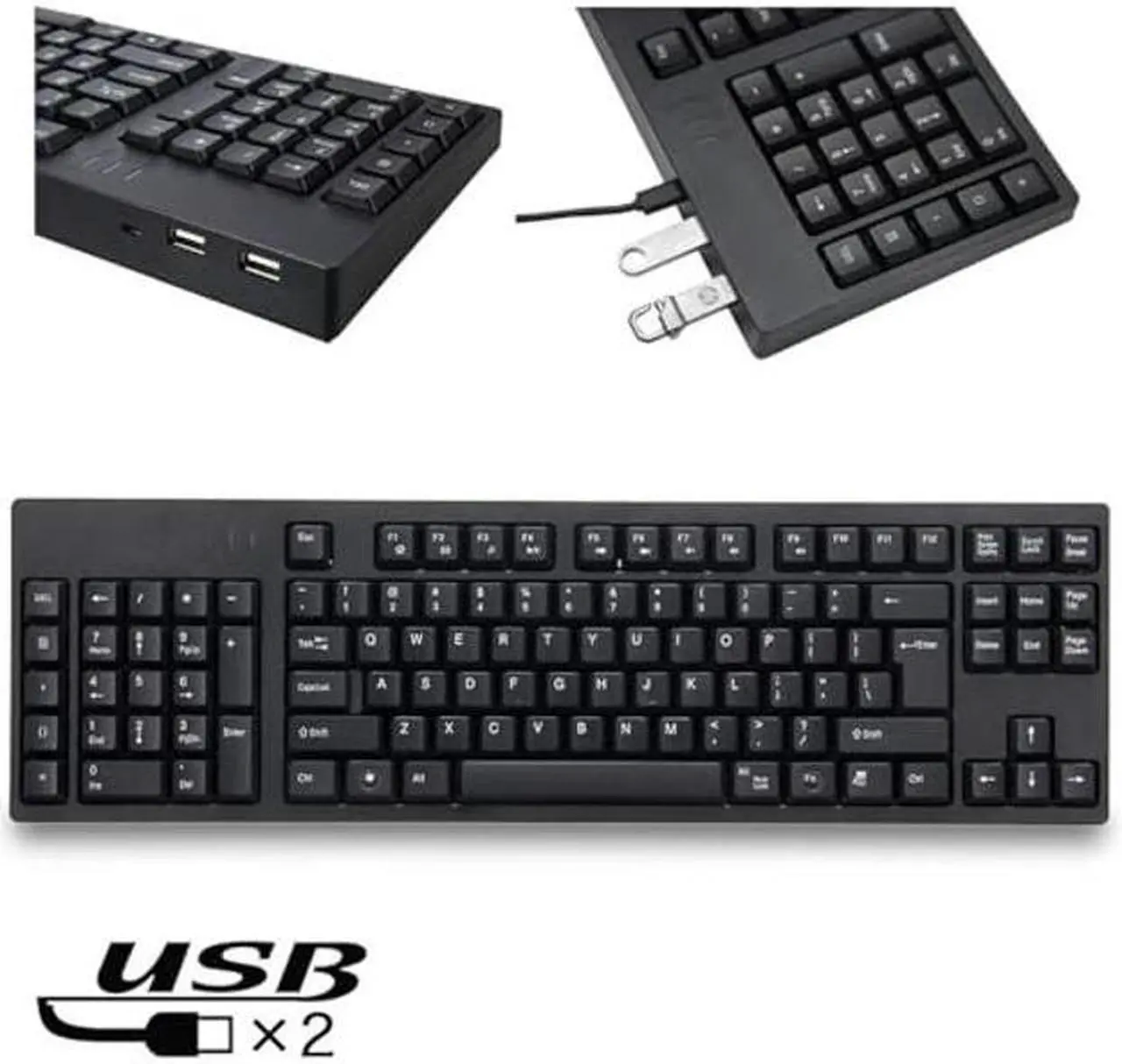 Alt view image 2 of 5 - Acogedor Left Handed Keyboard, USB Wired Keyboard with 2 USB Hub, 109 Keys Ergonomic Keyboard, with Left Hand Number Pad, for Home Office