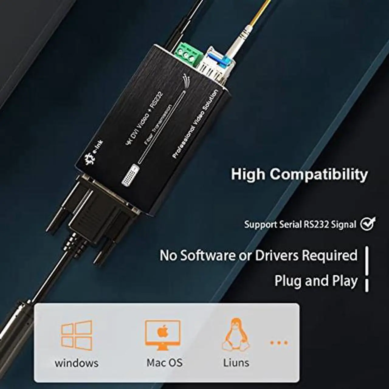 Alt view image 5 of 5 - Steloproad Mini 4K DVI Fiber Extender - DVI to Fiber Converter UHD 4Kx2K DVI Video Optical Transceiver Up to 20km Over Single-Mode Fiber with Backward RS232