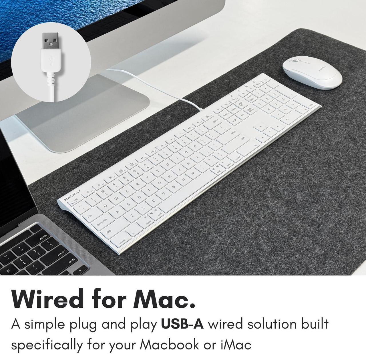 Alt view image 2 of 5 - Macally Slim USB Wired Keyboard for Mac and Windows - Simple and Sophisticated - USB Apple Keyboard with Numeric Keypad for Mac Mini / Pro, Macbook, iMac with 110 Scissor Switch Keys and 20 Shortcuts