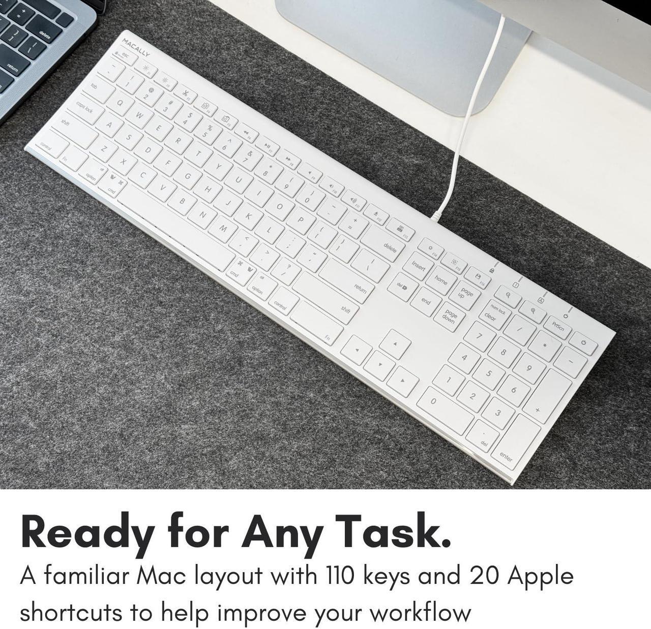 Alt view image 3 of 5 - Macally Slim USB Wired Keyboard for Mac and Windows - Simple and Sophisticated - USB Apple Keyboard with Numeric Keypad for Mac Mini / Pro, Macbook, iMac with 110 Scissor Switch Keys and 20 Shortcuts