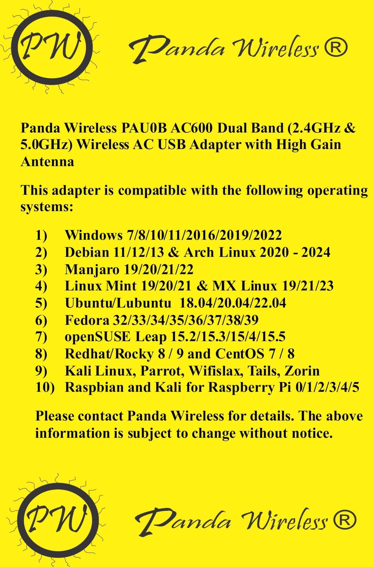 Alt view image 3 of 5 - Panda Wireless(r) PAU0B AC600 Dual Band (2.4GHz and 5GHz) Wireless N USB Adapter W/High Gain Antenna - Windows 7/8/8.1/10/11, Mint, Ubuntu, openSUSE, Fedora, Rocky, Kali Linux and Raspbian