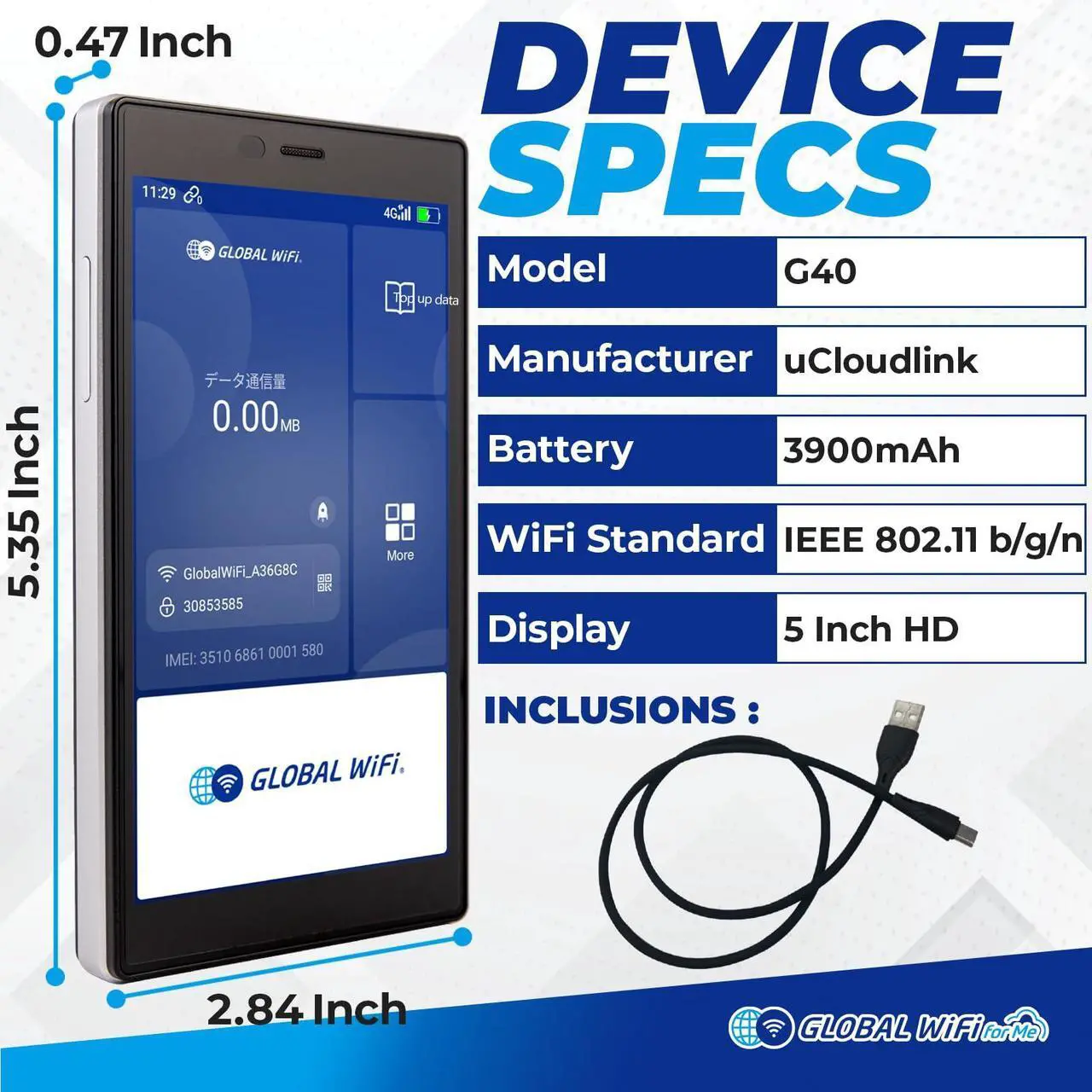 Alt view image 4 of 5 - [Global WiFi for Me] G40 4G LTE Portable WiFi Hotspot for Travel, SIM Free CloudSIM, Global High Speed 1GB & US 10GB, Data top-up on The WiFi, Local & International Coverage