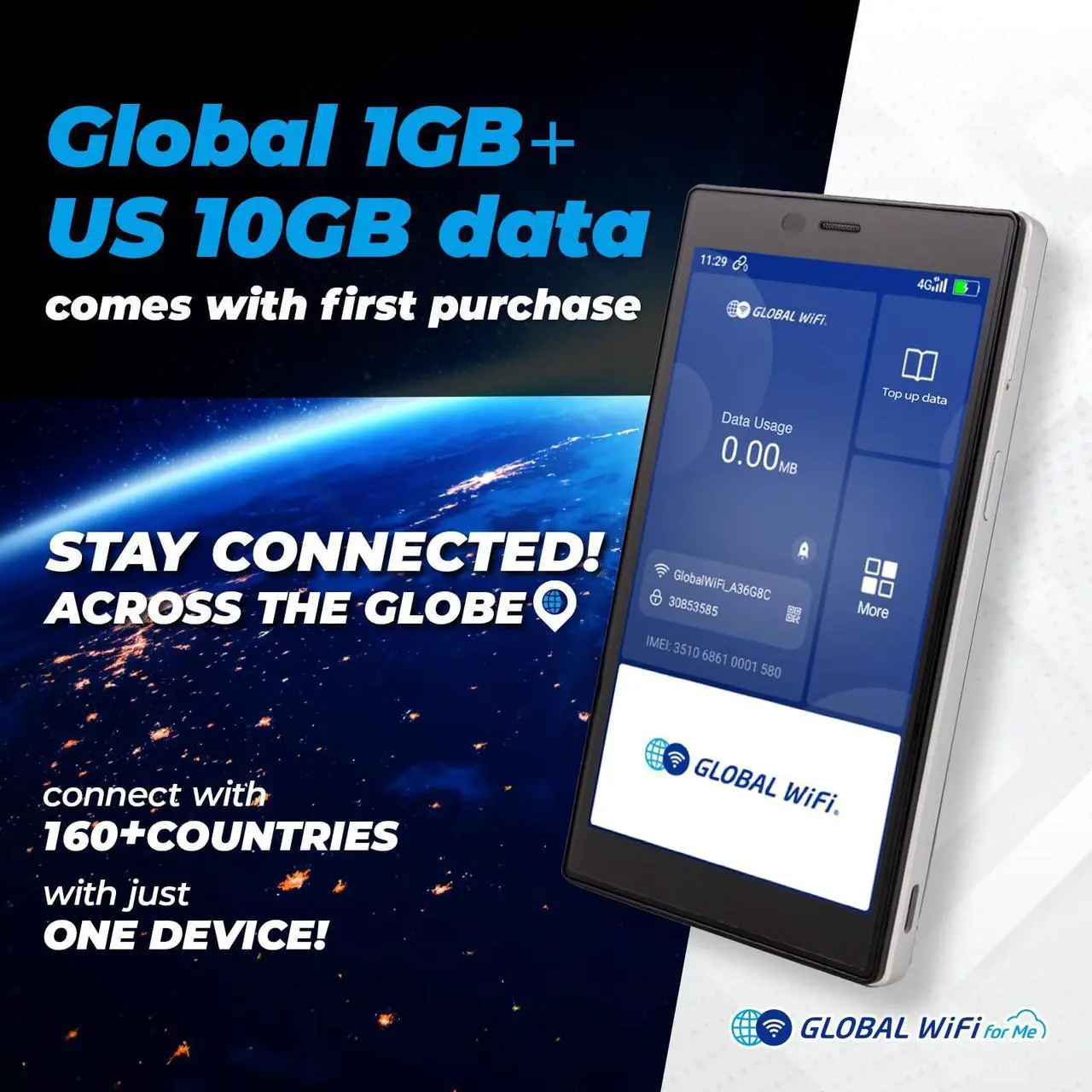 Alt view image 2 of 5 - [Global WiFi for Me] G40 4G LTE Portable WiFi Hotspot for Travel, SIM Free CloudSIM, Global High Speed 1GB & US 10GB, Data top-up on The WiFi, Local & International Coverage