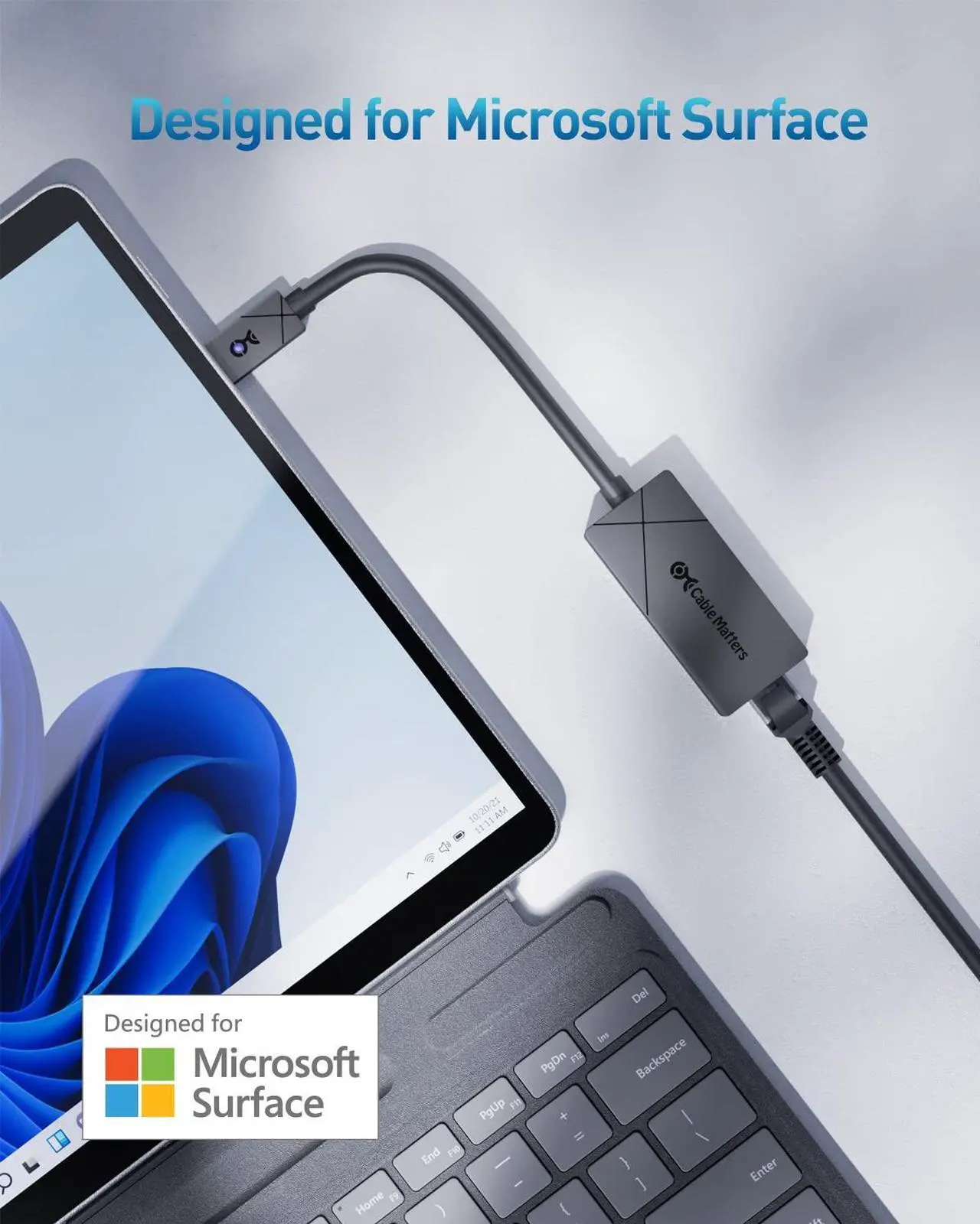 Alt view image 2 of 5 - [Designed for Microsoft Surface] Cable Matters USB C to 2.5Gbps Ethernet Adapter, USB-C to Network, 2.5g Ethernet to USB-C Adapter Black