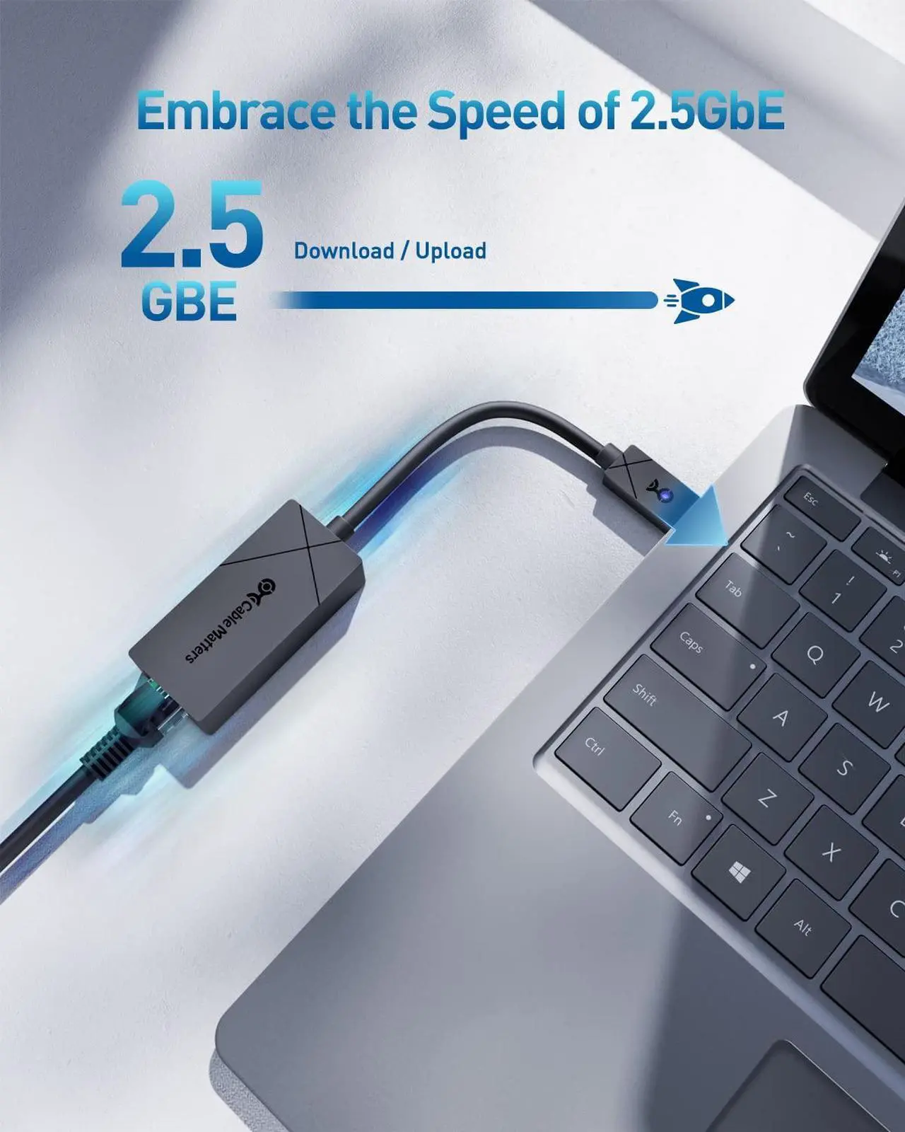 Alt view image 3 of 5 - [Designed for Microsoft Surface] Cable Matters USB C to 2.5Gbps Ethernet Adapter, USB-C to Network, 2.5g Ethernet to USB-C Adapter Black