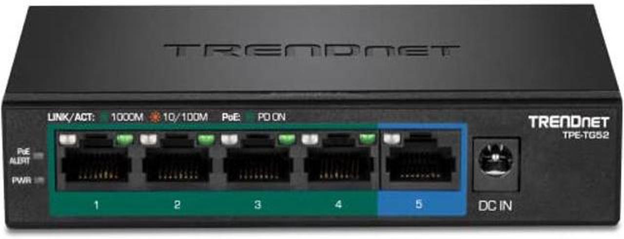 Alt view image 5 of 5 - TRENDnet 5-Port Gigabit PoE+ Switch, 32W PoE Power Budget, 10Gbps Switching Capacity, IEEE 802.1p QoS, DSCP Pass-Through Support, Fanless, Wall Mountable, Lifetime Protection, Black, TPE-TG52