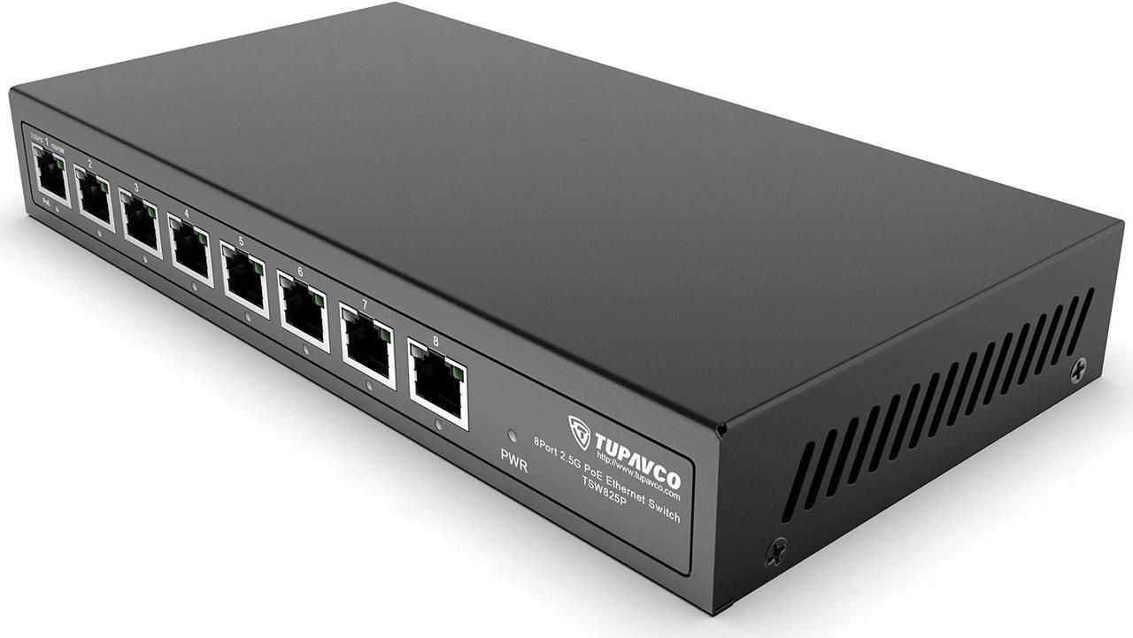 Main image of 2.5GB Switch (8 Port) PoE++ for Ethernet Network - 1x90W (802.3bt) 7x30W (802.3at) Ports - High Speed 10M/100M/1G/2.5G Gigabit (802.3bz) - Unmanaged LAN Splitter - Tupavco TP1981