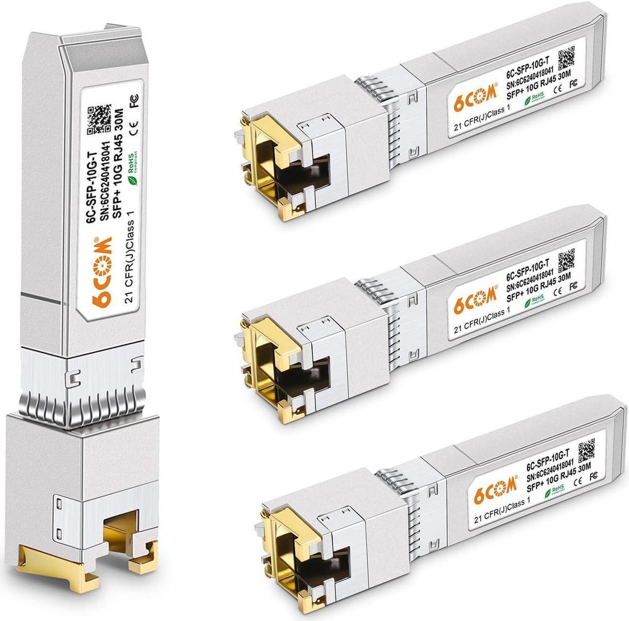 Main image of 6COM 4Pack 10GBase-T SFP+ Transceiver, 10G T SFP+ RJ45 Copper Module CAT.6a for Cisco SFP-10G-T-S, Ubiquiti UF-RJ45-10G, Fortinet, Netgear, D-Link, Supermicro, TP-Link, up to 30m
