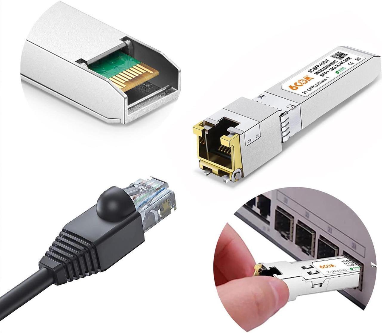 Alt view image 2 of 5 - 6COM 4Pack 10GBase-T SFP+ Transceiver, 10G T SFP+ RJ45 Copper Module CAT.6a for Cisco SFP-10G-T-S, Ubiquiti UF-RJ45-10G, Fortinet, Netgear, D-Link, Supermicro, TP-Link, up to 30m