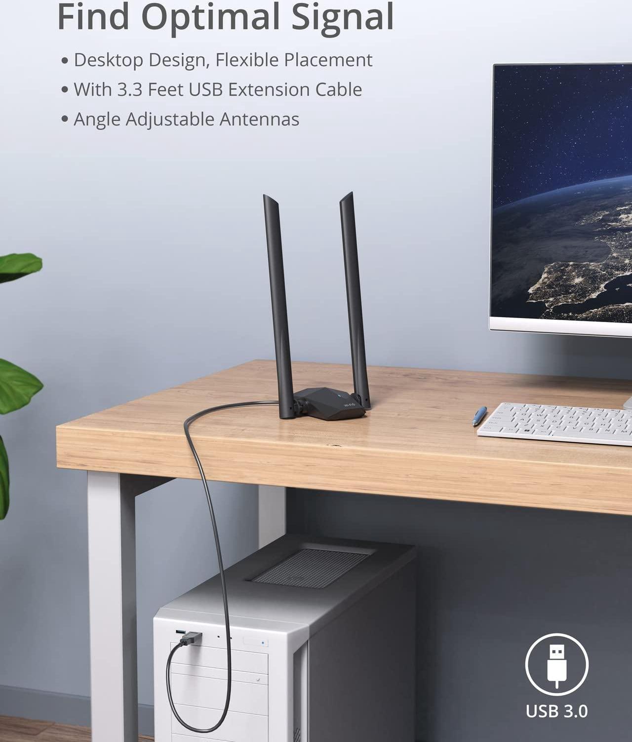Alt view image 3 of 5 - BrosTrend USB WiFi 6 Adapter AX1800 Long Range USB WiFi Adapter for PC Laptop Desktop 5GHz/1201Mbps + 2.4GHz/574Mbps and AX1800 WiFi 6 Linux Compatible WiFi Adapter for PC and Raspberry Pi 2+