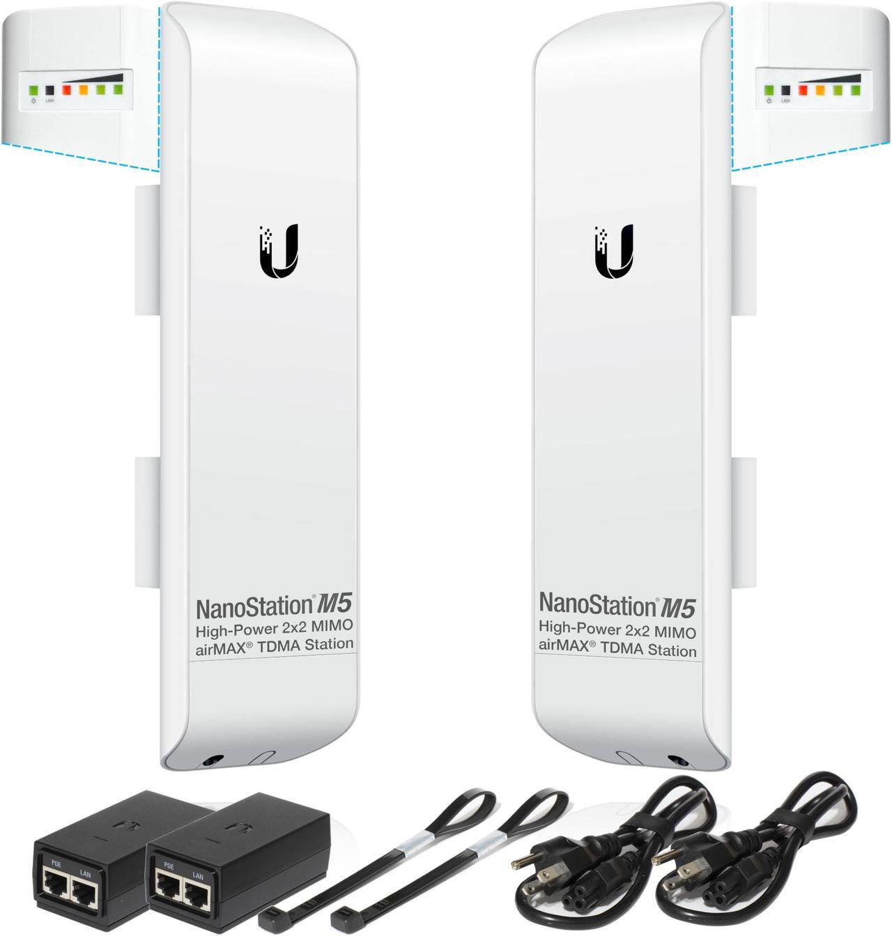 Main image of Pre-Configured Bundle of 2 Ubiquiti NanoStation M5 (NSM5) P2P-2 Units Kit 100% Configured as Network Wireless Bridge for Long Distance Wireless Communications, Plug-and-Play. No Configuration needed.