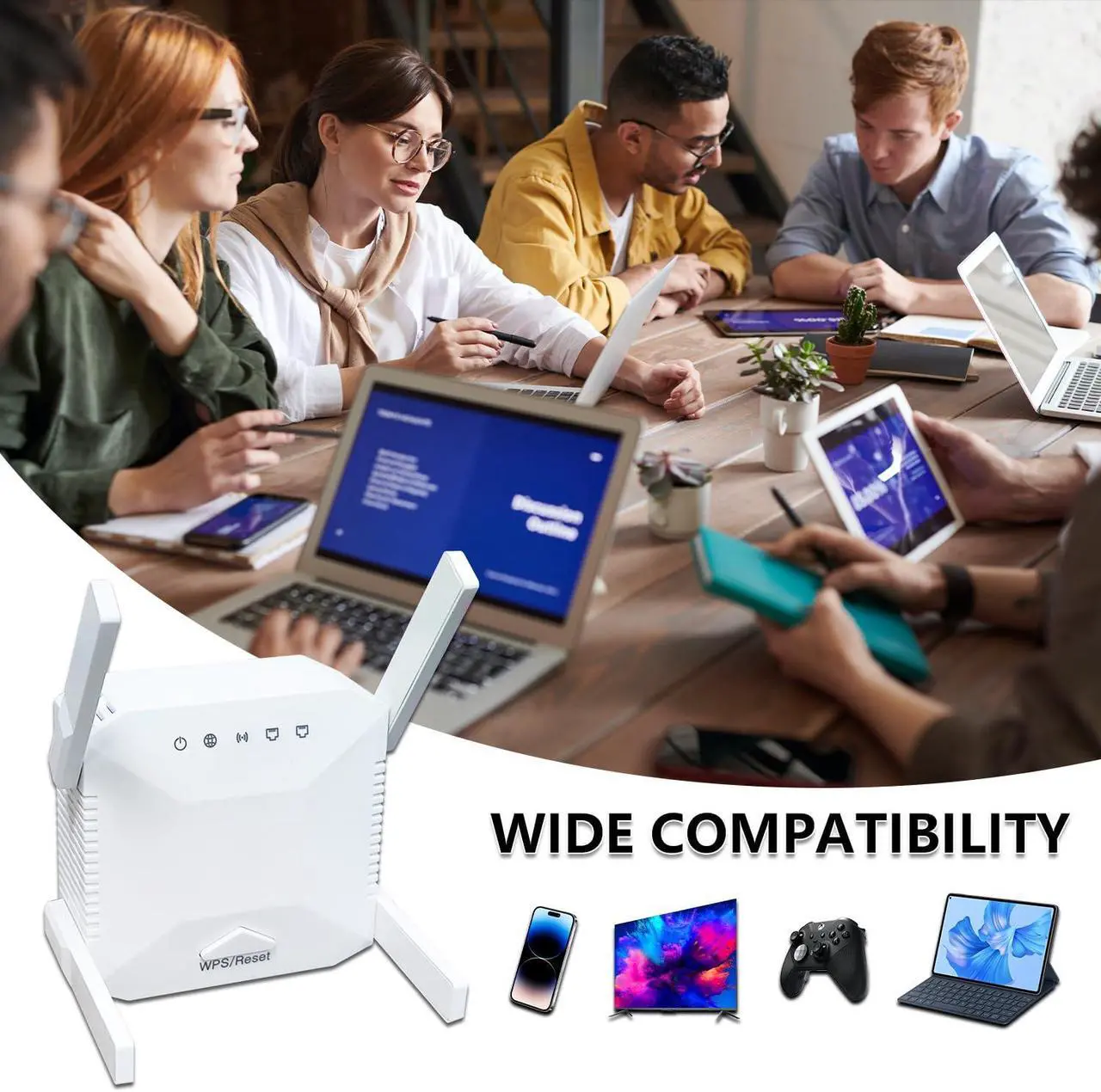 Alt view image 3 of 5 - WiFi Repeater Extender Signal Booster for Home - Rapid Setup 2.4GHz Long-Range Internet Booster, 300Mbps, WiFi Extender with Ethernet Port