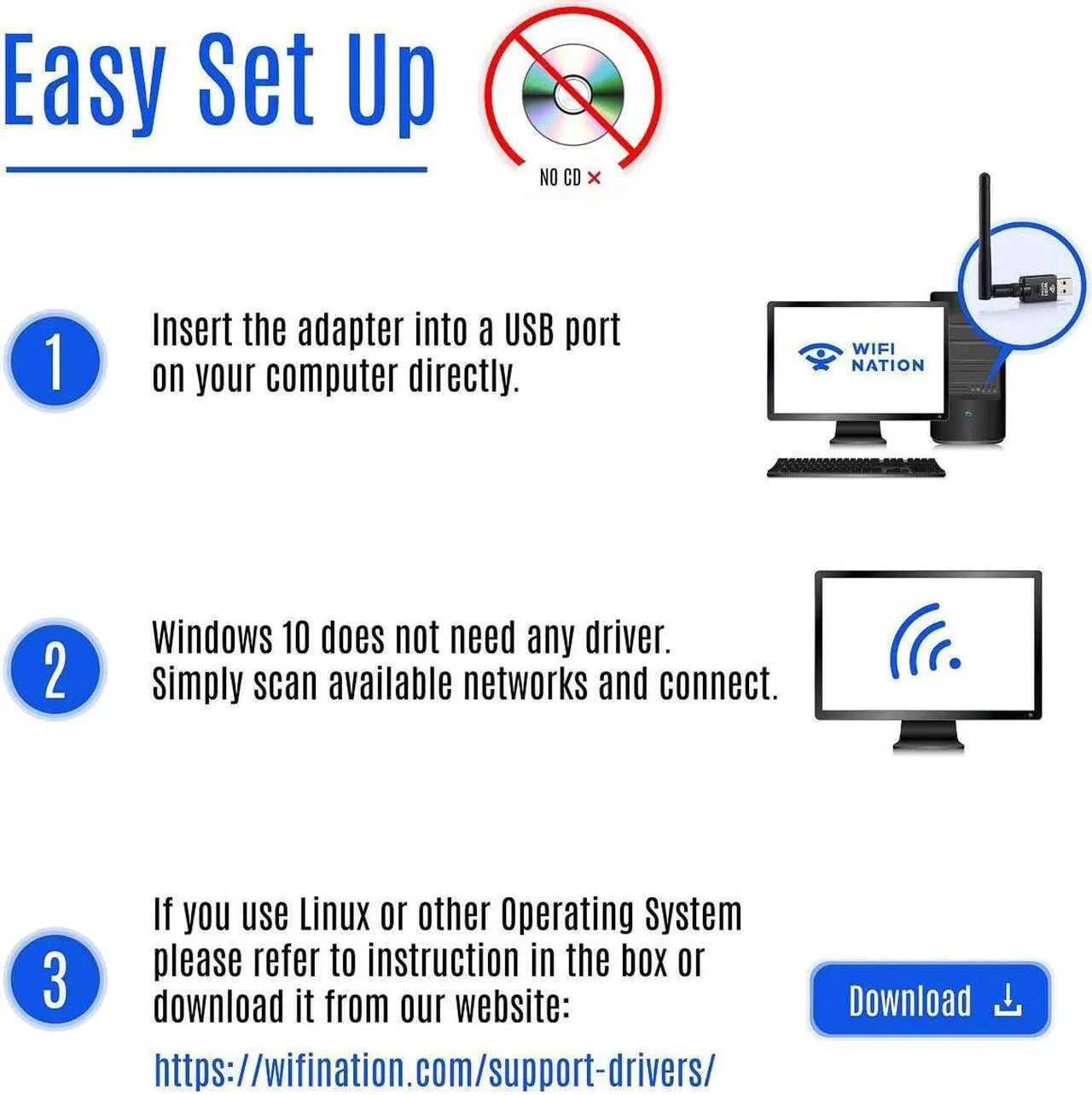 Alt view image 5 of 5 - WiFi Nation(r) 802.11ac AC600 Fast USB WiFi Adapter, Wireless dongle with 2dBi dipole SMA Antenna, chipset: Realtek RTL8811AU, Dual Band 2.4GHz or 5GHz, Windows, MacOS and Linux Supported
