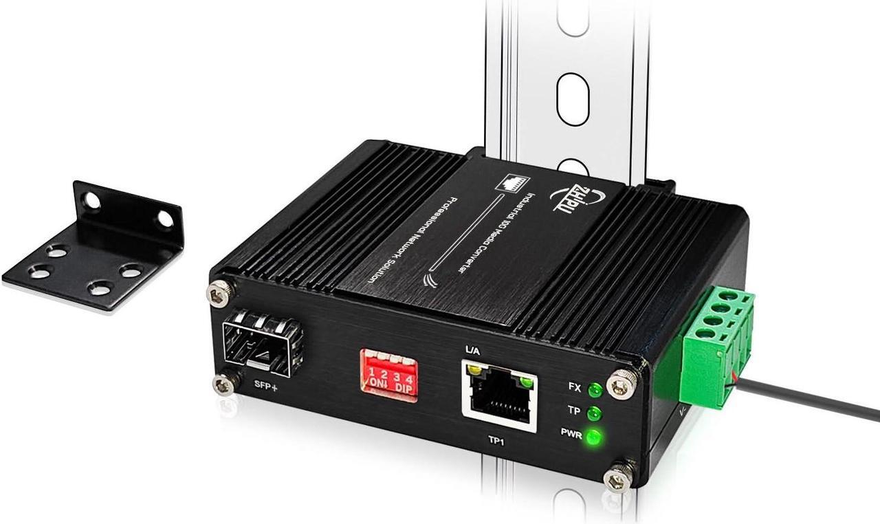 Main image of Zhpuostd Mini 10G SFP+ Media Converter, Unmanaged 10G/5G/2.5G/1G/100M Copper to 10G Base-X SFP+ Media Converter Fiber Transceiver, DC 12~48V, (-40degF to 167degF)