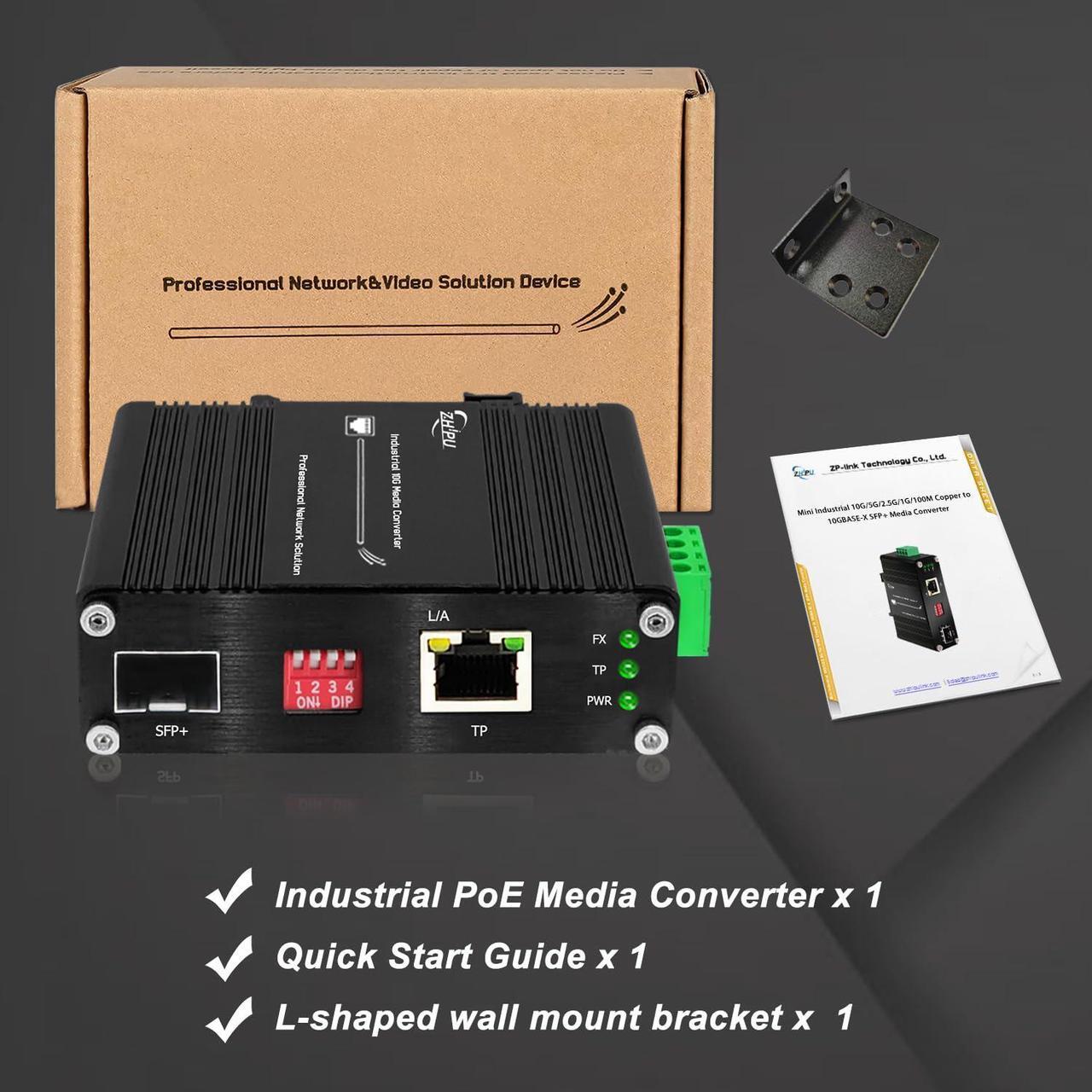 Alt view image 2 of 5 - Zhpuostd Mini 10G SFP+ Media Converter, Unmanaged 10G/5G/2.5G/1G/100M Copper to 10G Base-X SFP+ Media Converter Fiber Transceiver, DC 12~48V, (-40degF to 167degF)
