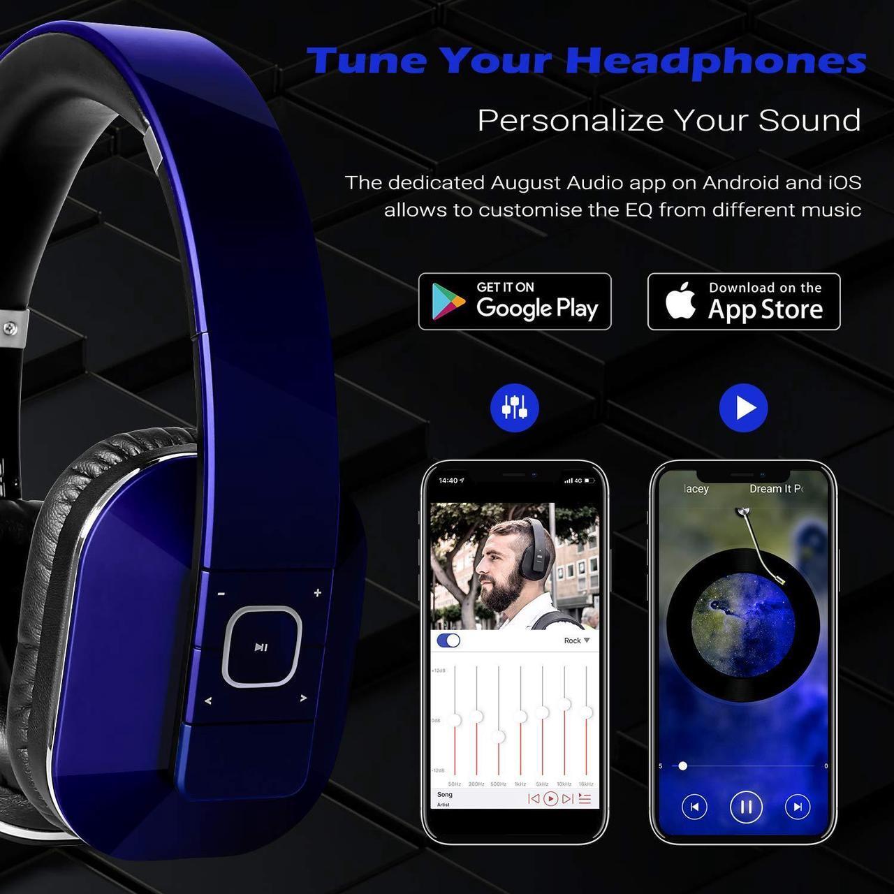 Alt view image 3 of 5 - August EP650 Bluetooth Wireless Over Ear Headphones with aptX LL Low Latency/Multipoint/NFC / 3.5mm Audio in/Headset Microphone - Blue