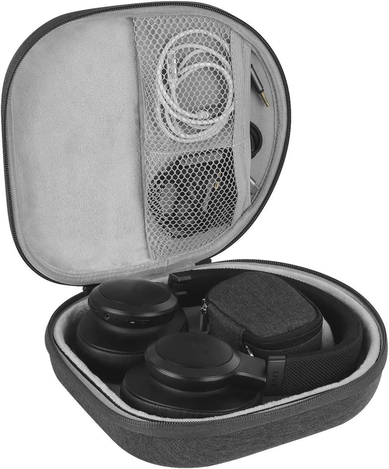Alt view image 3 of 5 - Geekria Shield Headphones Case Compatible with JBL Tune 770NC, Tune 760NC, Tune 750BTNC, Tune 710BT, Tune 570BT, Case, Replacement Hard Shell Travel Carrying Bag with Cable Storage (Dark Grey)