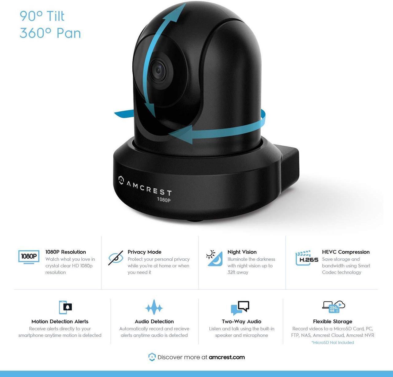 Alt view image 2 of 5 - Amcrest 2-Pack 1080p WiFi Camera Indoor, 2MP Pan/Tilt Home Security Camera, Auto-Tracking, Motion & Audio Detection, Enhanced Browser Compatibility, H.265, Two-Way Talk 2PACK-IP2M-841B-V3 (Black)