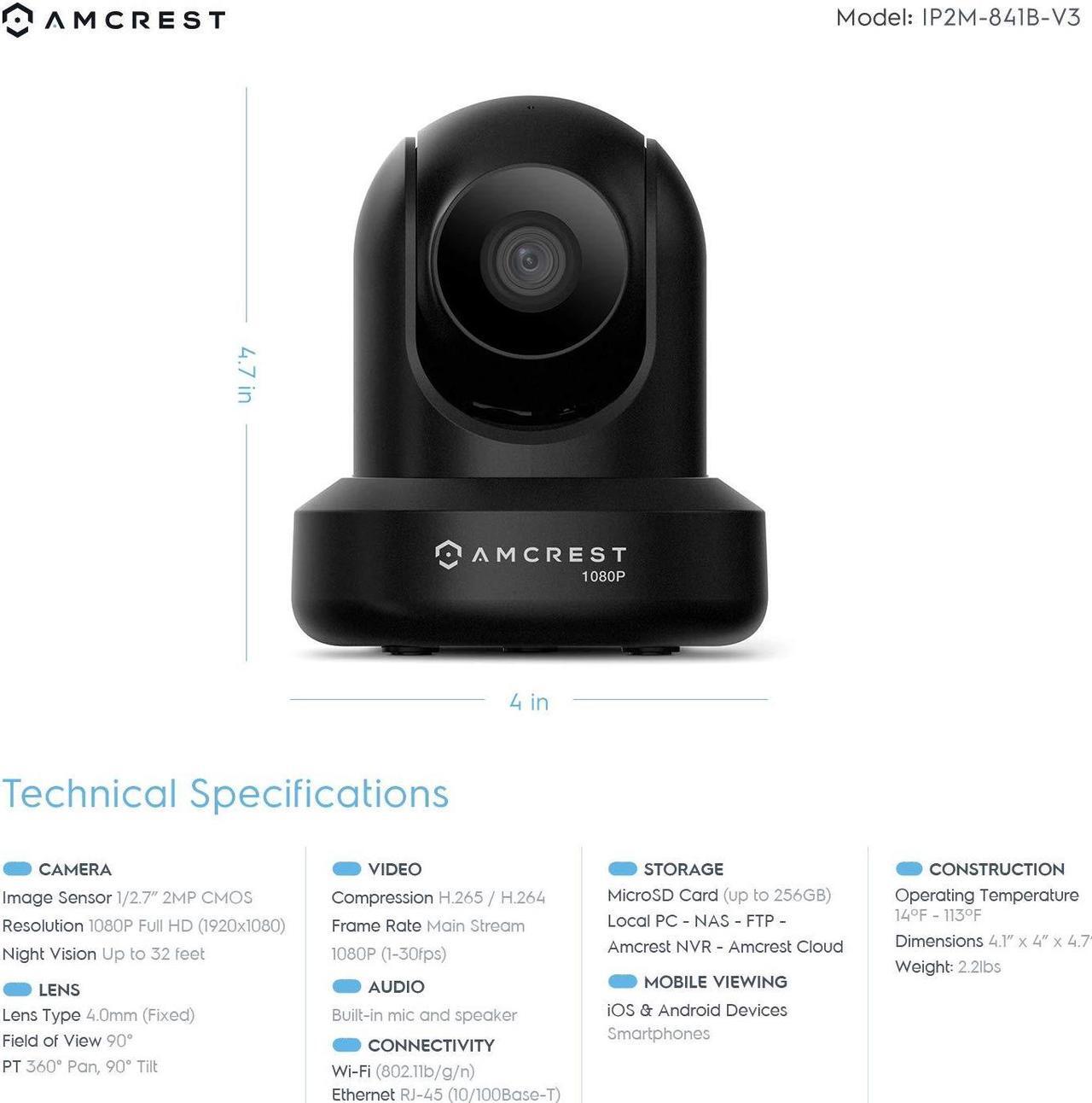 Alt view image 3 of 5 - Amcrest 2-Pack 1080p WiFi Camera Indoor, 2MP Pan/Tilt Home Security Camera, Auto-Tracking, Motion & Audio Detection, Enhanced Browser Compatibility, H.265, Two-Way Talk 2PACK-IP2M-841B-V3 (Black)