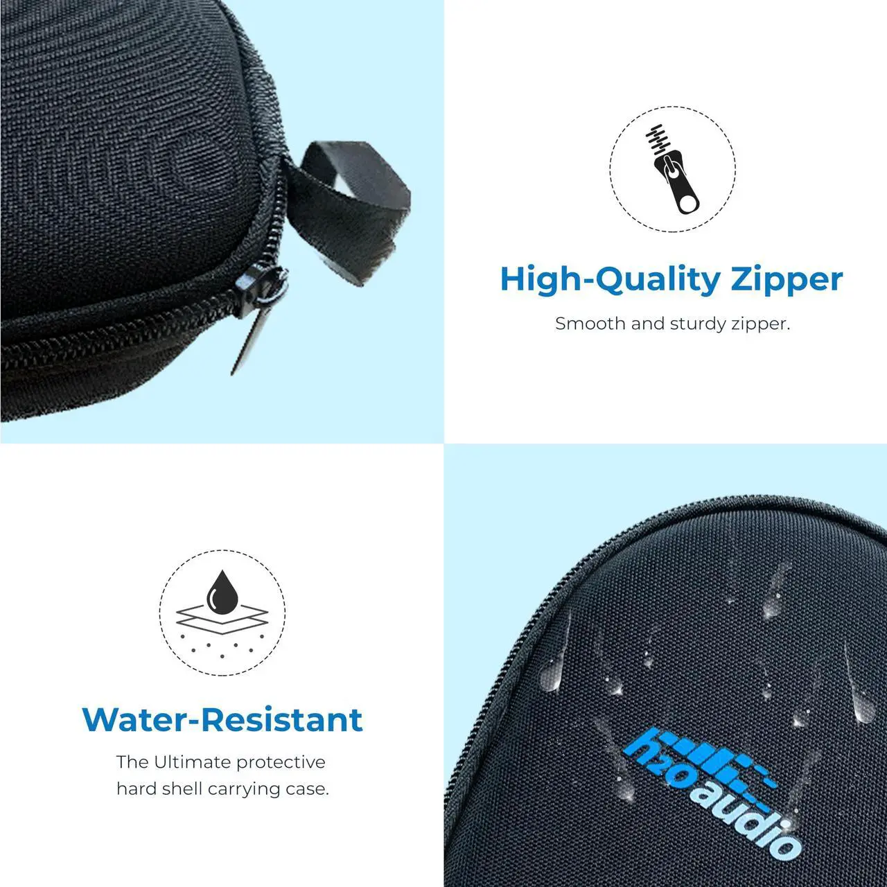 Alt view image 5 of 5 - H2O Audio SNOWPRO Waterproof Bone Conduction Headphones Open Ear Headset with Hard Shell Protective Carrying Case - Bluetooth, Playlist+ Offline MP3 Player, Poly Blend Fabric - Black & White