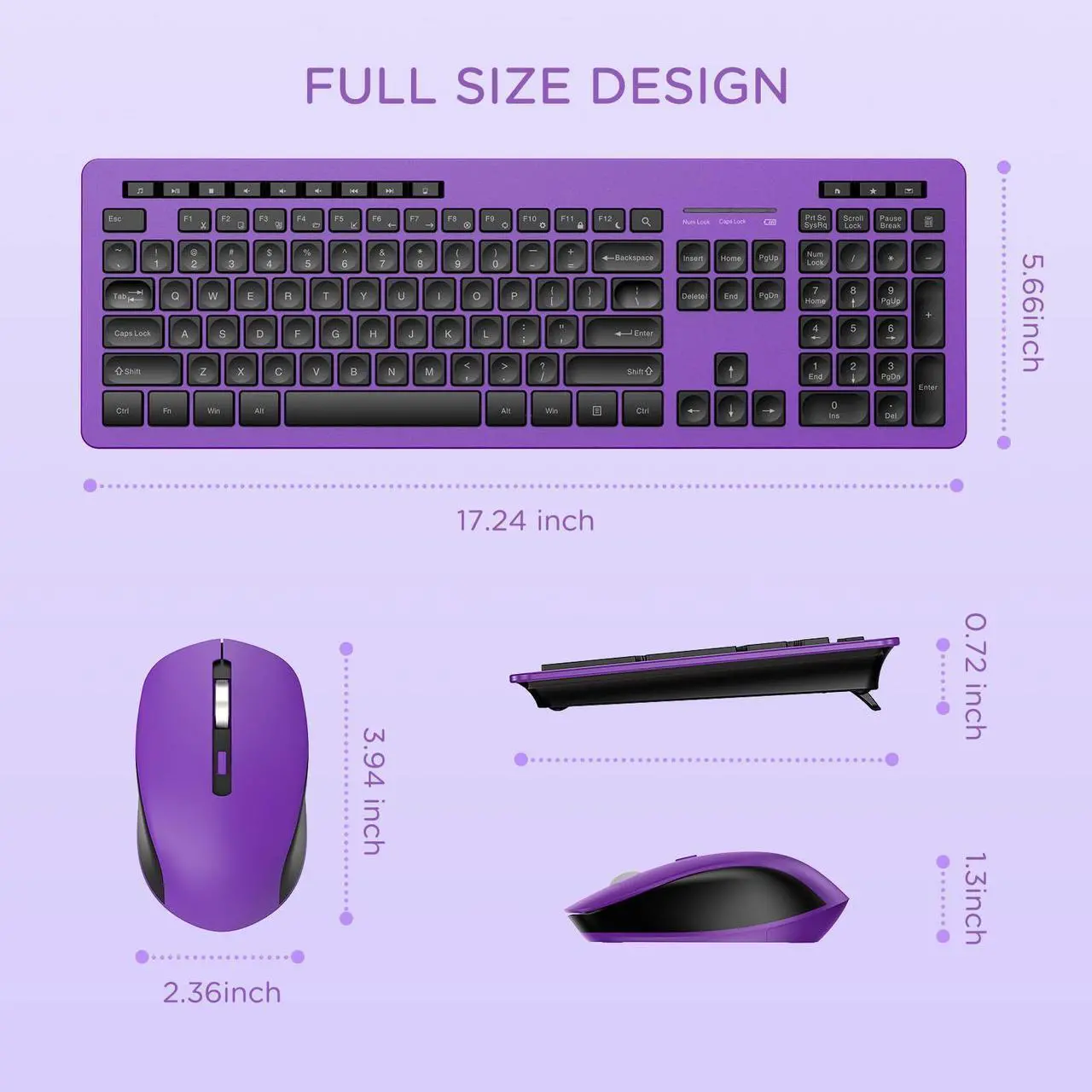 Alt view image 3 of 5 - seenda Wireless Keyboard and Mouse Combo, 2.4GHz Cordless Quiet Keyboard Mouse with USB Receiver, Full Size Cute Purple Combo, Compatible for Windows Laptop Computer Desktop PC, Black and Purple