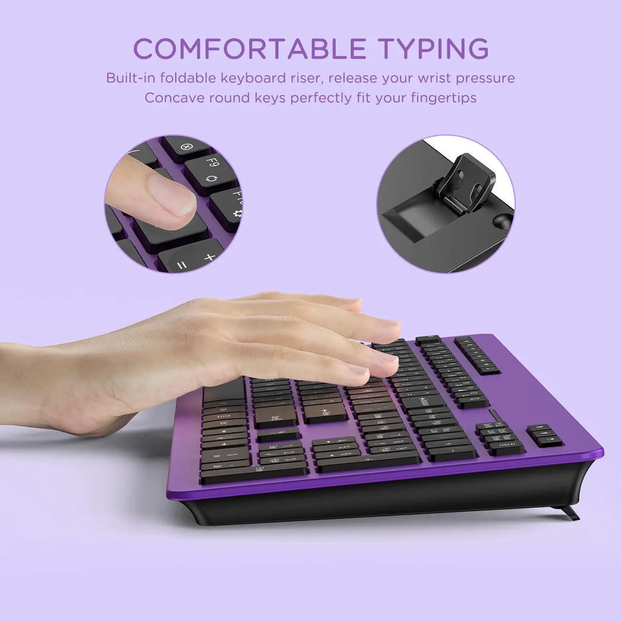 Alt view image 4 of 5 - seenda Wireless Keyboard and Mouse Combo, 2.4GHz Cordless Quiet Keyboard Mouse with USB Receiver, Full Size Cute Purple Combo, Compatible for Windows Laptop Computer Desktop PC, Black and Purple