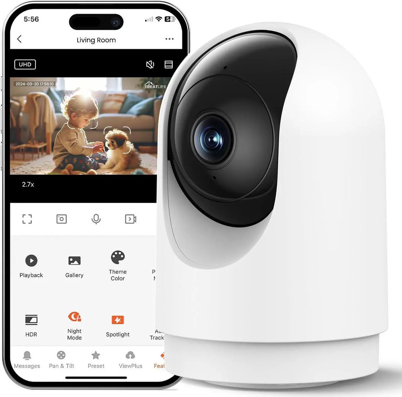 Main image of TREATLIFE 5MP Ultra HD 2.4G/5G Smart Security Camera for Baby Monitor, Dog Camera w/Motion Detection/AI Tracking, 2-Way Audio, Night Vision, Cloud & SD Card Storage, Works with Alexa/Google Home/App