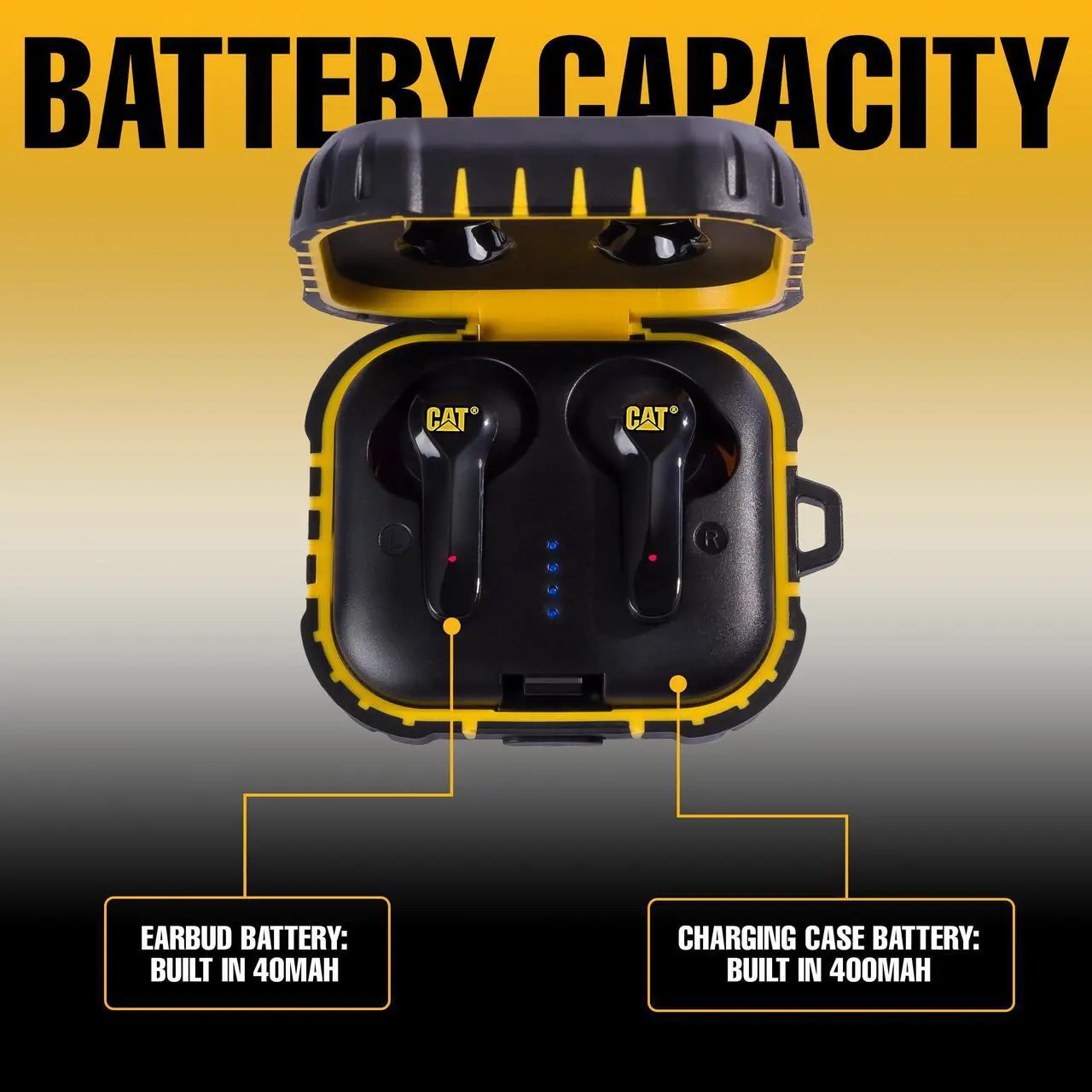 Alt view image 5 of 5 - CAT BLUETOOTH NOISE CANCELING EAR BUDS- Rugged Wireless Earbuds for Tough Jobs - Dust Proof, Shock Proof, Water Resistant Earbuds for Working Out - Bluetooth Headphones Compatible with Apple, Android