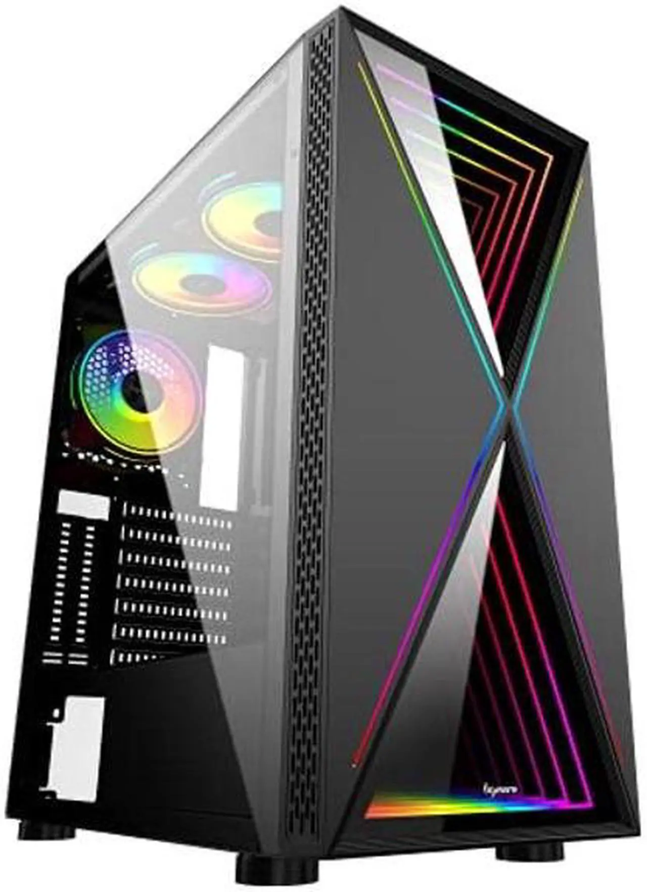 Alt view image 4 of 5 - Bgears b-BlackWidow-RGB Black Gaming PC ATX case, Special Ripple effect Front Panel, Tempered Glass side. 2 x USB3.0, 3 x PWM 120mm ARGB Fans, Fan Controller with Remote, Support up to EATX board