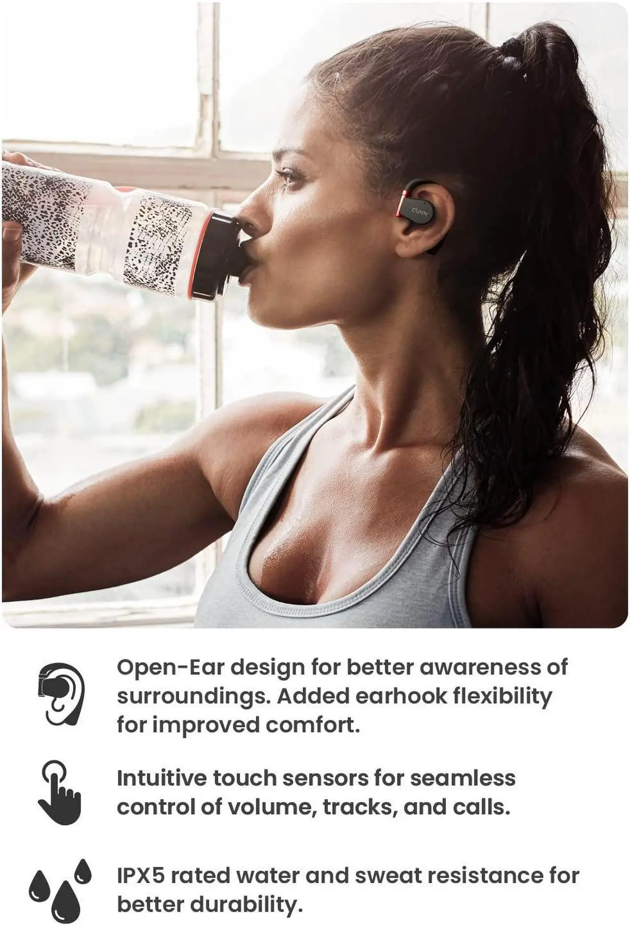Alt view image 3 of 5 - Cleer ARC II Sport Open-Ear True Wireless Bluetooth Headphones, Dual Microphone, Multipoint Connection, Secure Fit, Sweat Resistant, Crystal Clear Calls, 35 Hrs Playtime, for iPhone & Android, Black