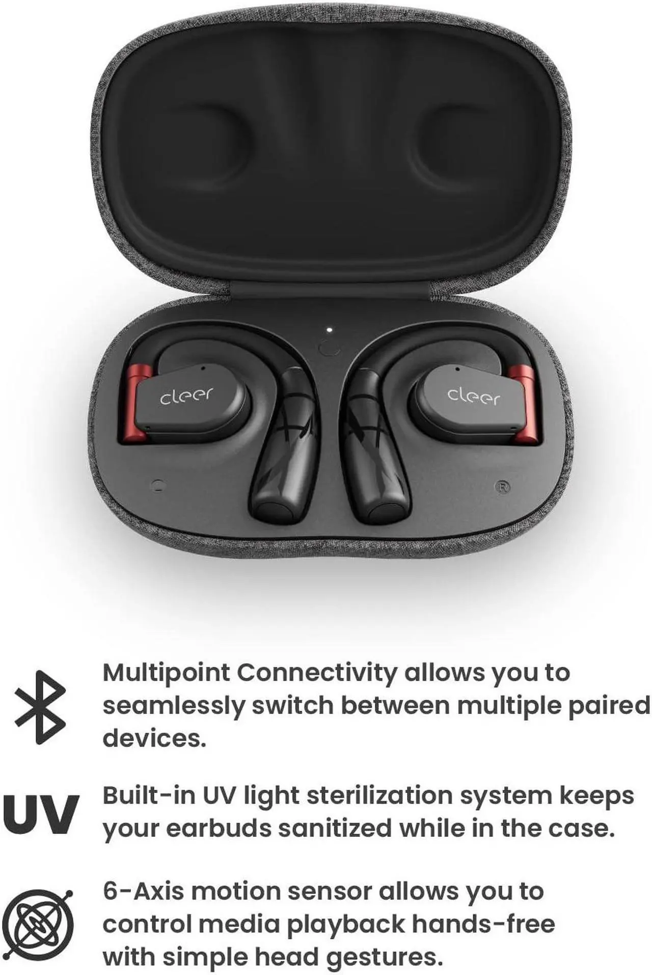 Alt view image 5 of 5 - Cleer ARC II Sport Open-Ear True Wireless Bluetooth Headphones, Dual Microphone, Multipoint Connection, Secure Fit, Sweat Resistant, Crystal Clear Calls, 35 Hrs Playtime, for iPhone & Android, Black