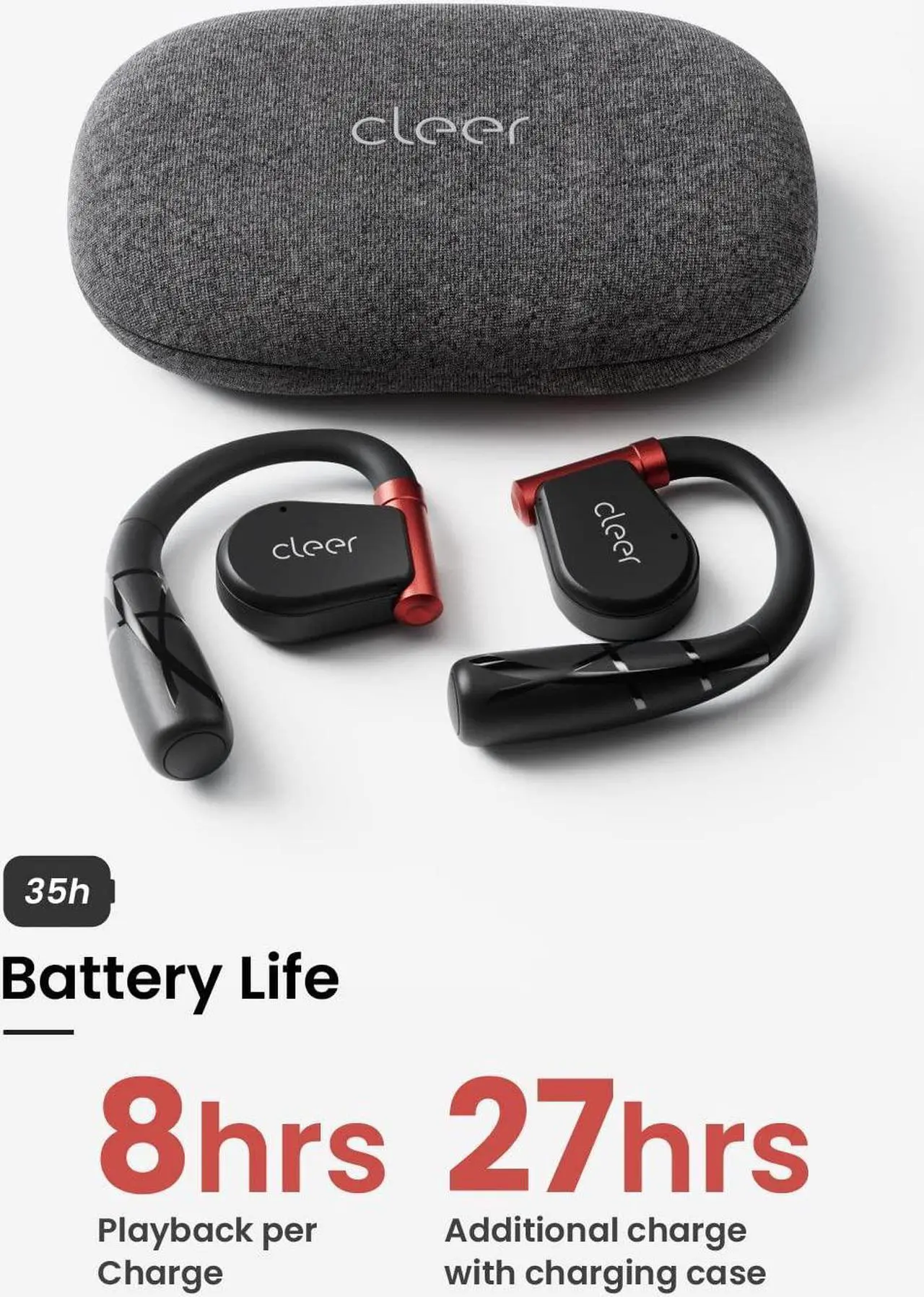 Alt view image 4 of 5 - Cleer ARC II Sport Open-Ear True Wireless Bluetooth Headphones, Dual Microphone, Multipoint Connection, Secure Fit, Sweat Resistant, Crystal Clear Calls, 35 Hrs Playtime, for iPhone & Android, Black