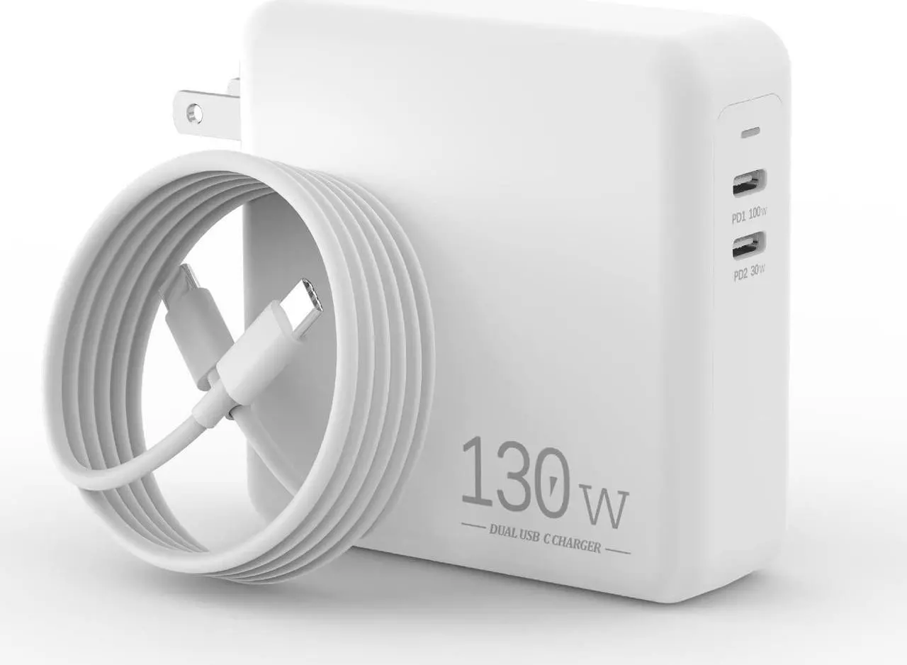Main image of MacBook Pro Charger/MacBook Air Charger-130W Dual USB C Charger for MacBook Pro 16, 15, 14, 13 Inch, MacBook Air M1/M2, iPad Pro/Air,iPhone 14/13 /Pro/Pro Max, PPS Galaxy S22 Ultra/S22[6.6ft Cable]