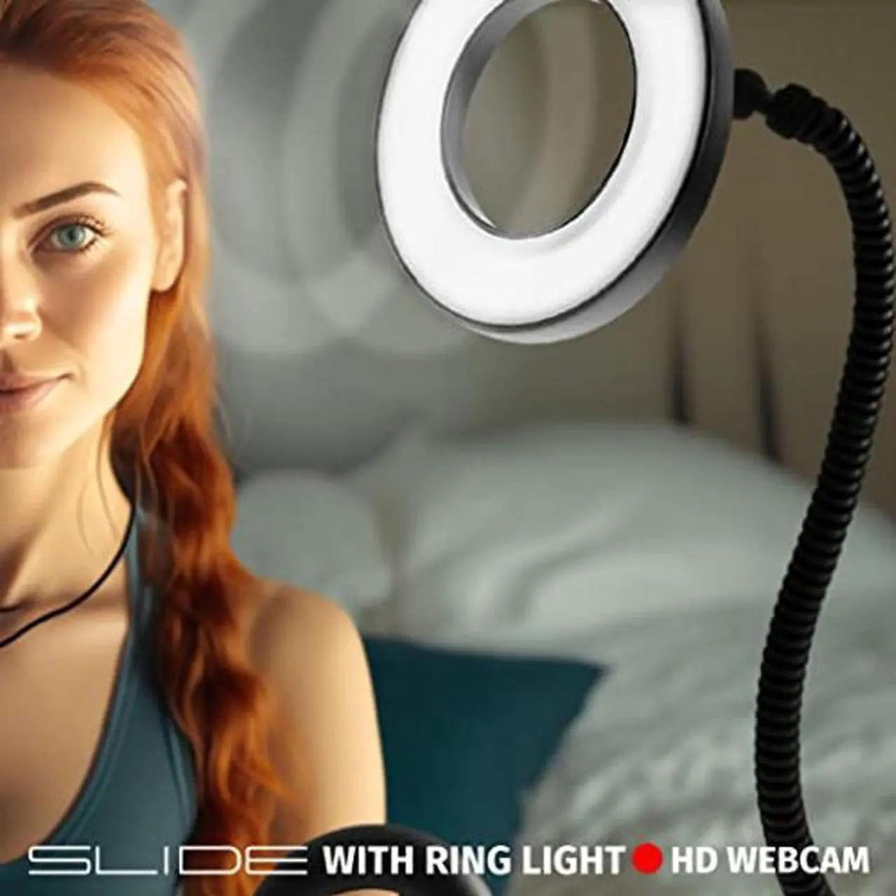 Alt view image 3 of 5 - Slide 1080P HD Webcam, Portable Ring Light with Stand |Vlogging Kit for TikTok, YouTube, Twitch, Streaming Equipment |Video Recorder Camera w 30 Light Modes, 30 FPS | 2 Flexible Gooseneck Arms, Clamp