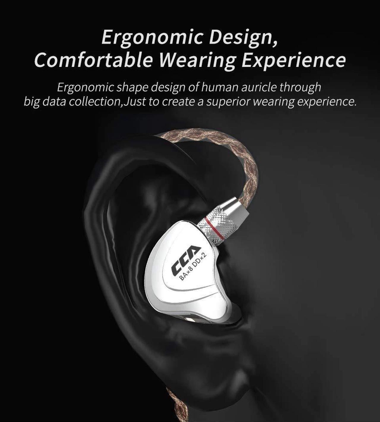 Alt view image 3 of 5 - HiFi 4BA 1DD Five Drivers Hybrid in Ear Earphones, CCA C10 High Resolution in Ear Monitors/Headphones/Earbuds with 2pin 0.75mm Gold Plated Detachable Cable, (Black with mic)