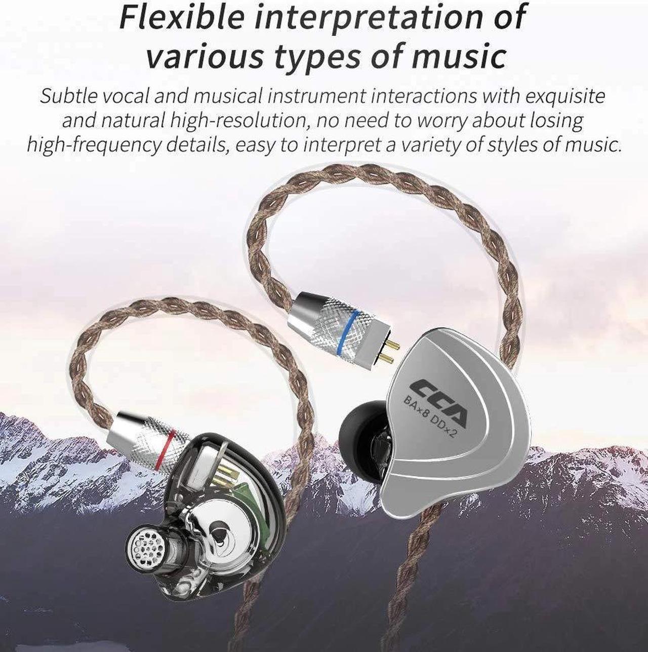 Alt view image 4 of 5 - HiFi 4BA 1DD Five Drivers Hybrid in Ear Earphones, CCA C10 High Resolution in Ear Monitors/Headphones/Earbuds with 2pin 0.75mm Gold Plated Detachable Cable, (Black with mic)