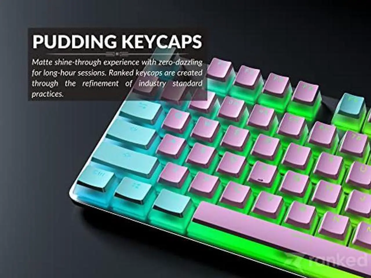 Alt view image 3 of 5 - Ranked Pudding PBT Keycaps | 112 Double Shot Translucent ANSI US & ISO Layout | OEM Profile for RGB Mechanical Gaming Keyboard (Miami Vice)