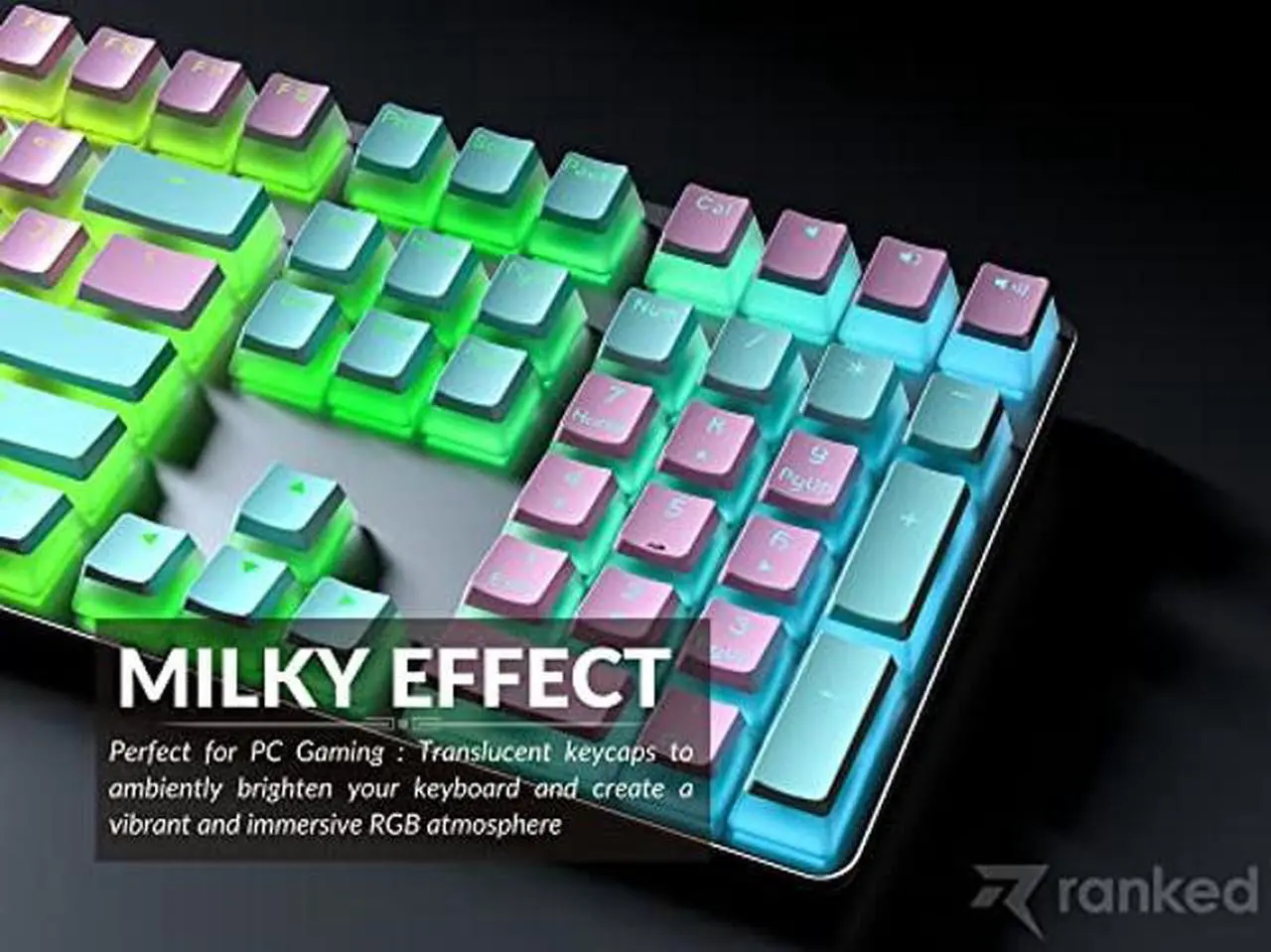Alt view image 4 of 5 - Ranked Pudding PBT Keycaps | 112 Double Shot Translucent ANSI US & ISO Layout | OEM Profile for RGB Mechanical Gaming Keyboard (Miami Vice)