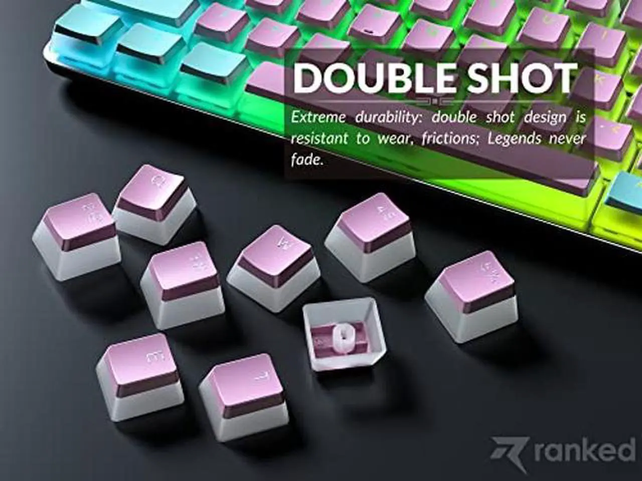 Alt view image 5 of 5 - Ranked Pudding PBT Keycaps | 112 Double Shot Translucent ANSI US & ISO Layout | OEM Profile for RGB Mechanical Gaming Keyboard (Miami Vice)