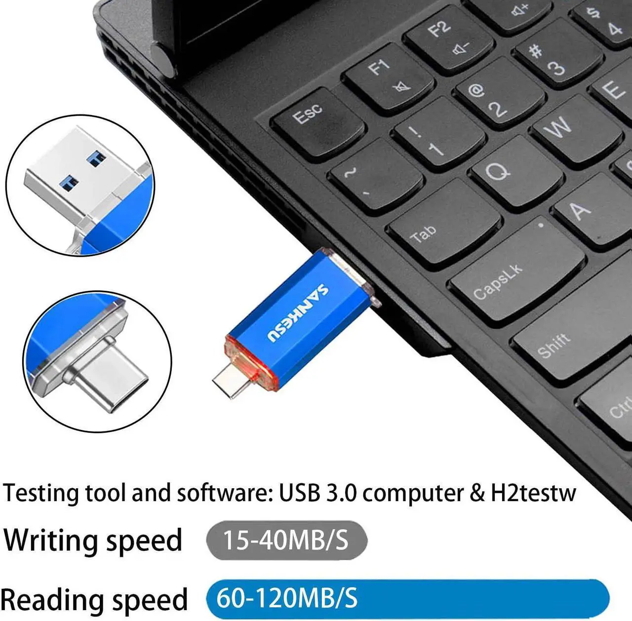 Alt view image 3 of 5 - SANKESU USB 3.0 Stick 256GB Type C Flash Drive, USB-A & Type-C OTG Dual Thumb Drive, 2 in 1 Memory Stick Cle USB External Date Storage Compatible with Type C Phone and Tablet/Laptop/Computer
