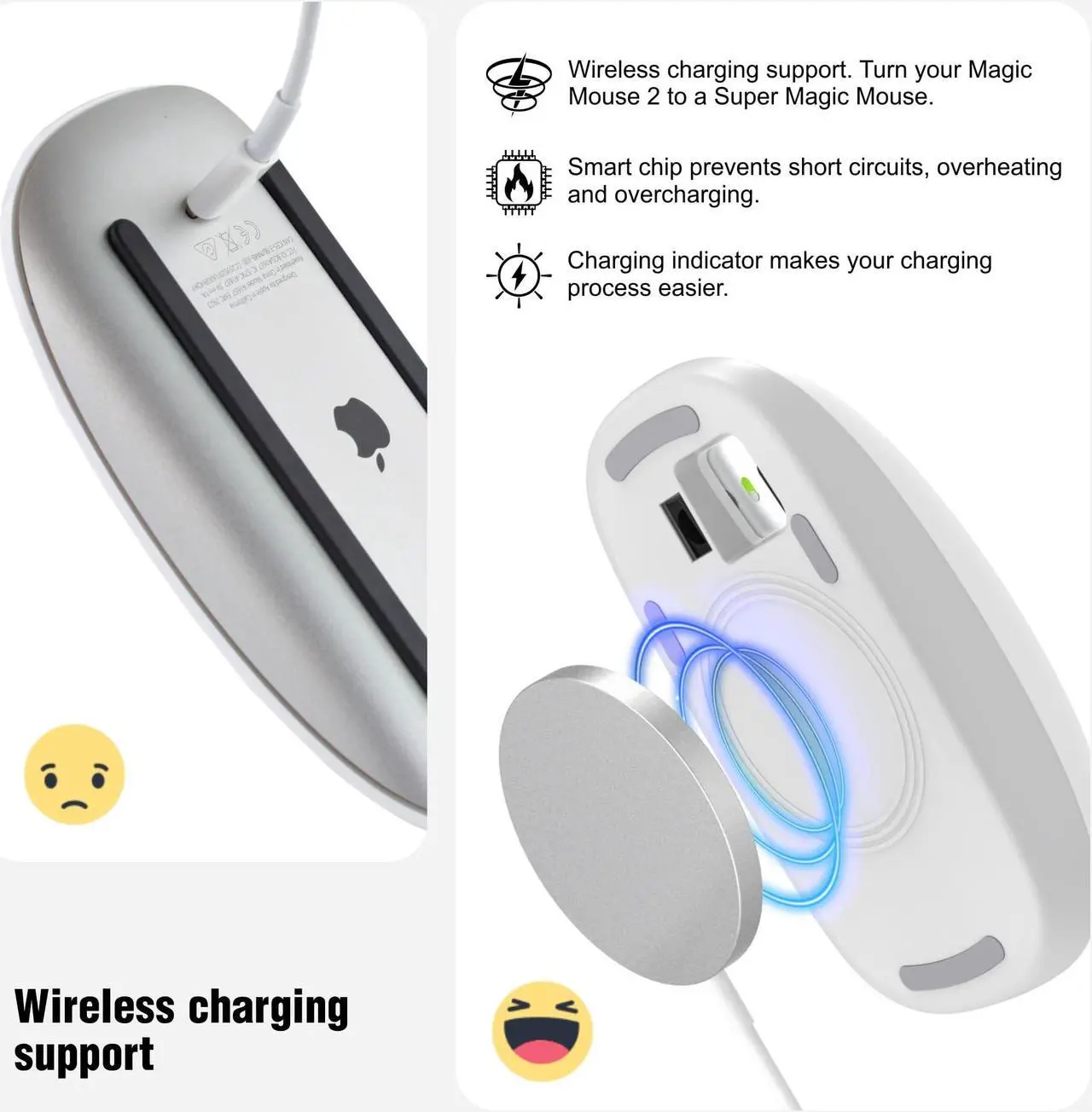 Alt view image 3 of 5 - TATOFY for Magic Mouse 2 Grip with Wireless Charging Support, Magic Mouse 2 Charger, Magic Mouse Ergonomic Grip & Mouse Base (White + Gray)