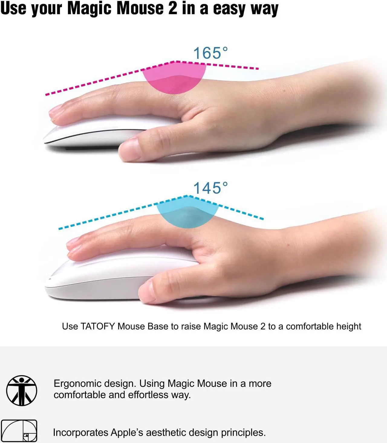 Alt view image 4 of 5 - TATOFY for Magic Mouse 2 Grip with Wireless Charging Support, Magic Mouse 2 Charger, Magic Mouse Ergonomic Grip & Mouse Base (White + Gray)