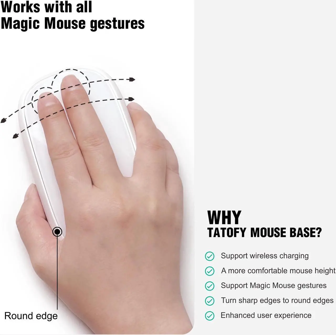 Alt view image 5 of 5 - TATOFY for Magic Mouse 2 Grip with Wireless Charging Support, Magic Mouse 2 Charger, Magic Mouse Ergonomic Grip & Mouse Base (White + Gray)