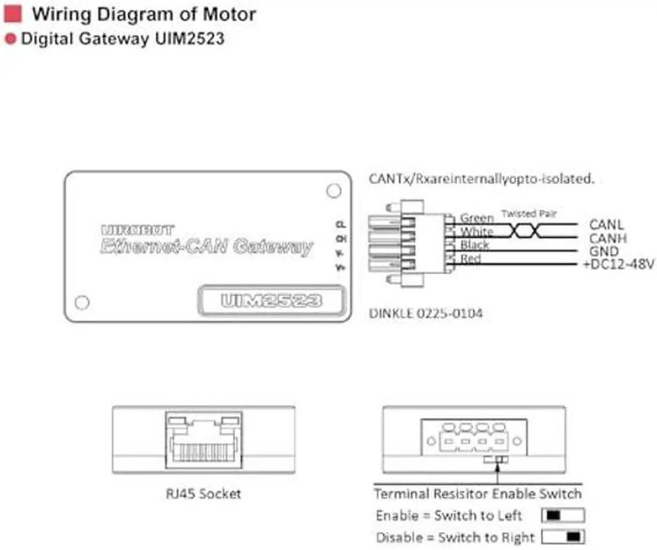 Alt view image 5 of 5 - UIROBOT Serial Adapters Ethernet TCP and CAN Bus System Control Converter Gateway, Wide Voltage Input 12~48VDC, CAN Bus 3000V Isolation, Aluminum Case