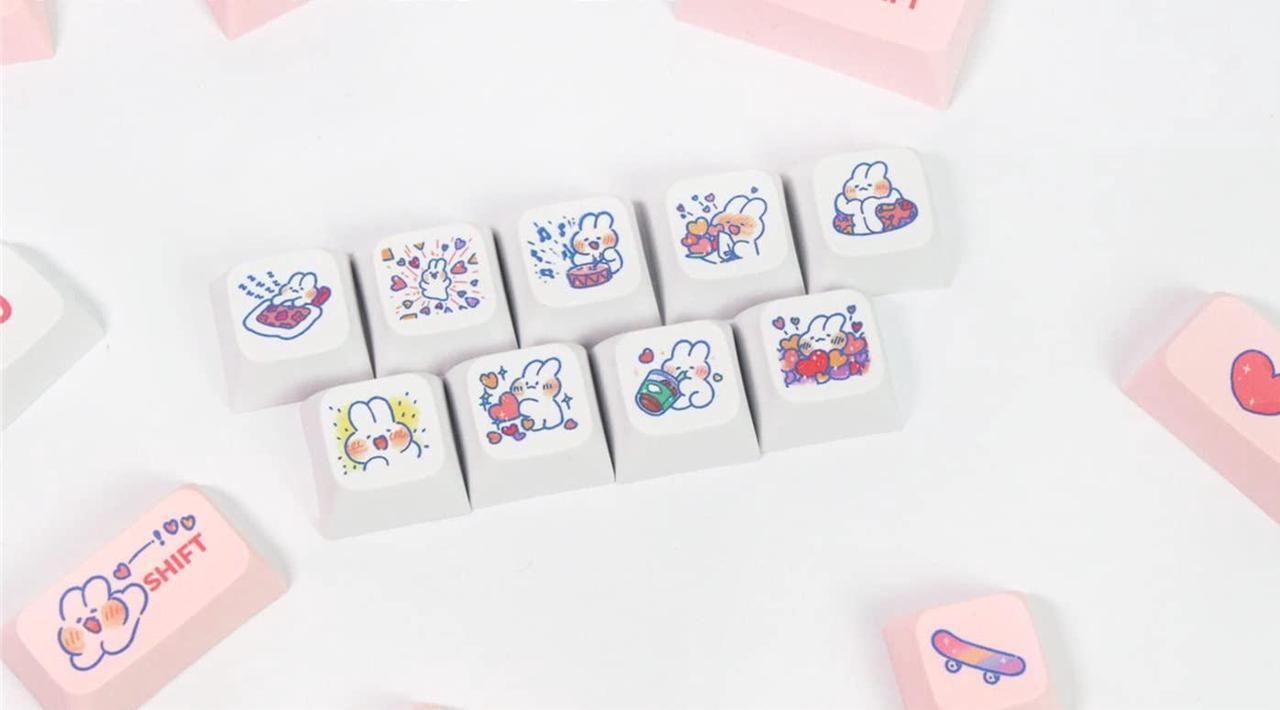 Alt view image 4 of 5 - Cmokifuly Animal Rabbit Keycaps XDA Profile Custom Cute Bunny Keys for Mechanical Keyboard,130 Keys Keycaps Set PBT Dye Sublimation Keycaps (Bunny Pink)