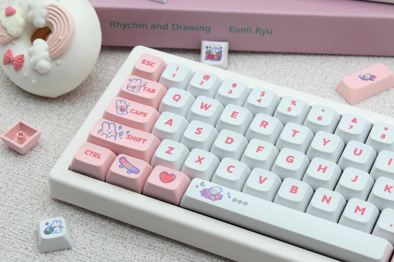 Alt view image 5 of 5 - Cmokifuly Animal Rabbit Keycaps XDA Profile Custom Cute Bunny Keys for Mechanical Keyboard,130 Keys Keycaps Set PBT Dye Sublimation Keycaps (Bunny Pink)