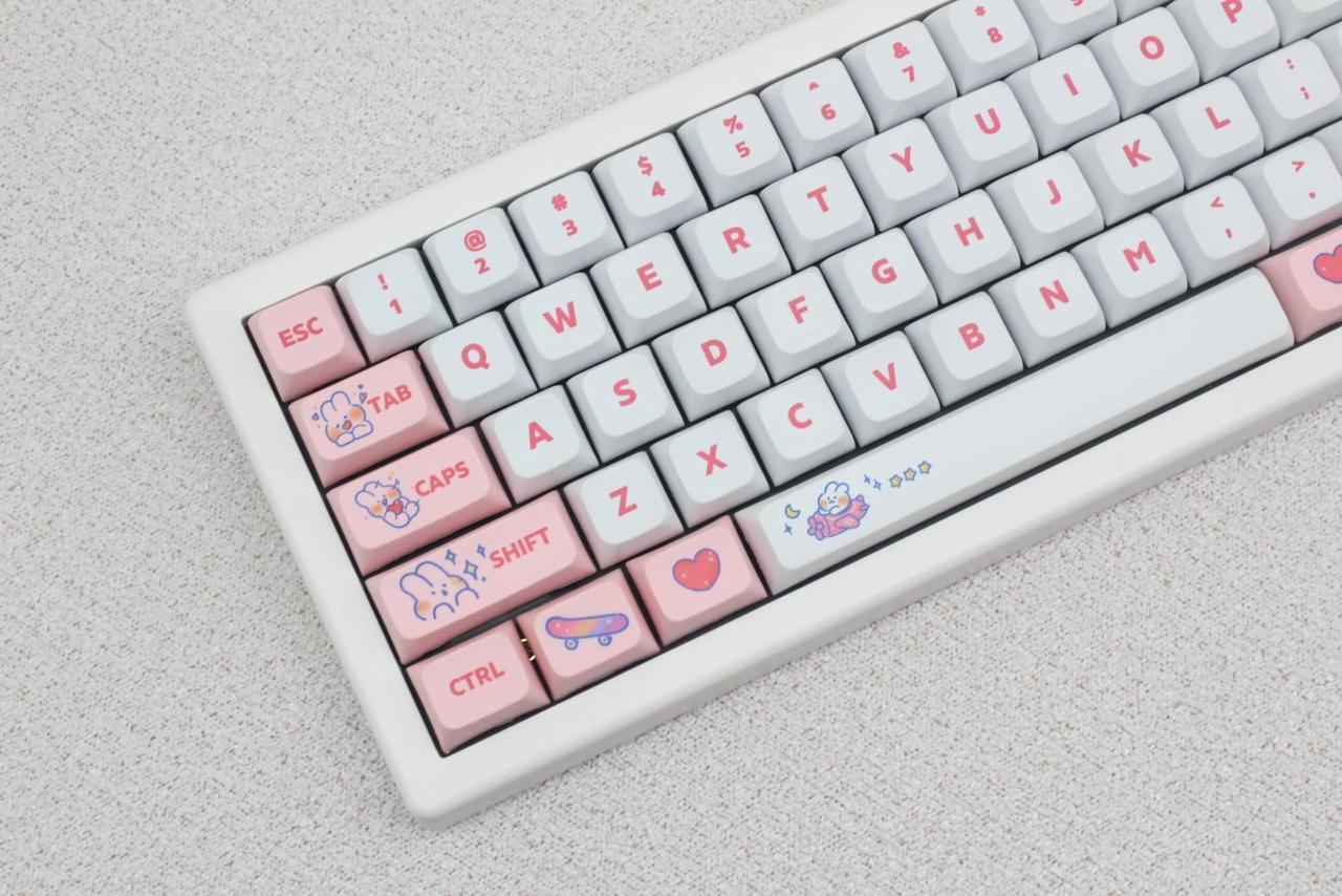 Alt view image 2 of 5 - Cmokifuly Animal Rabbit Keycaps XDA Profile Custom Cute Bunny Keys for Mechanical Keyboard,130 Keys Keycaps Set PBT Dye Sublimation Keycaps (Bunny Pink)