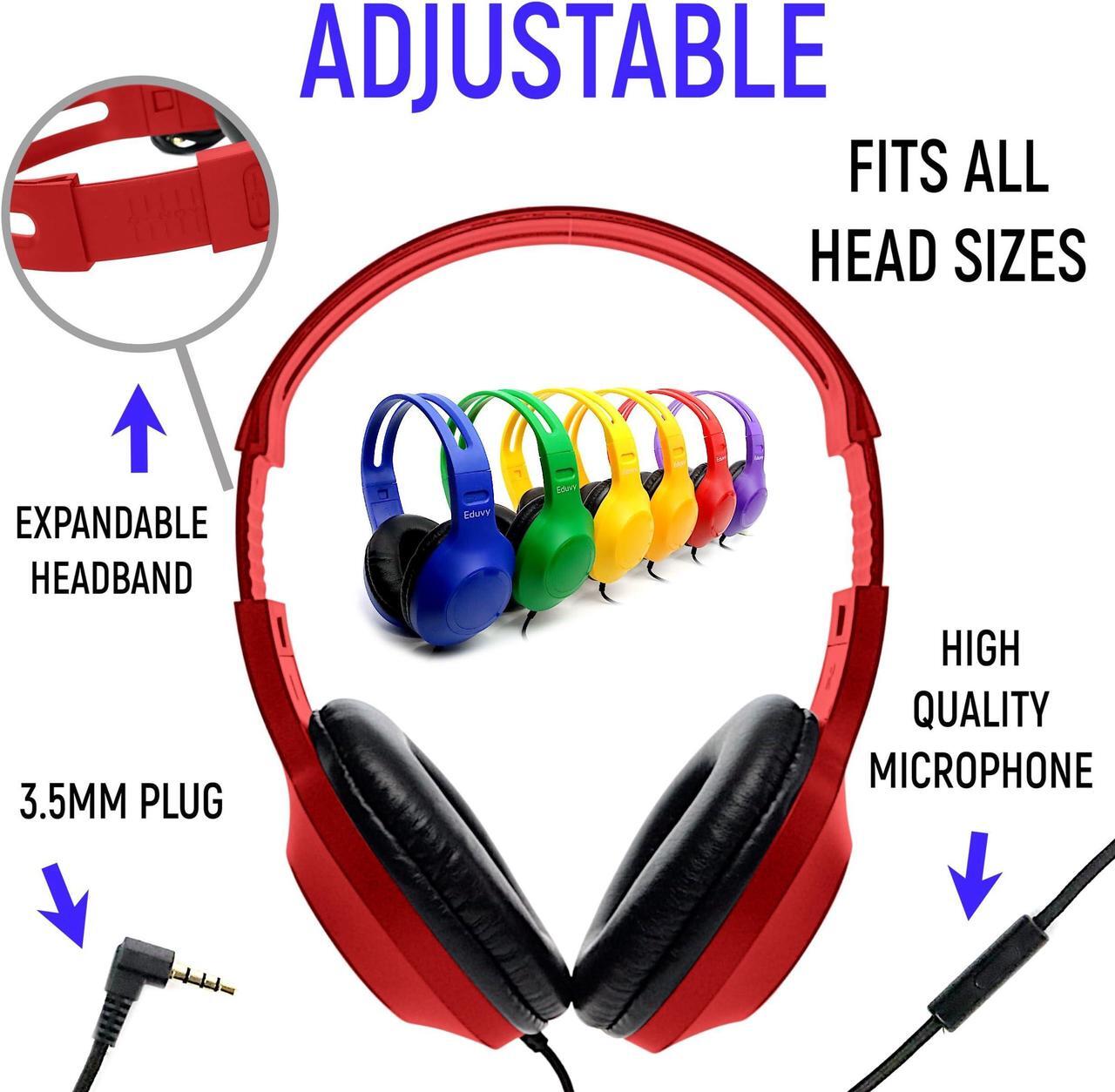 Alt view image 3 of 5 - 36 Pack Bundle Headphones for Classroom, Pack of 24 Wired Mixed Color Headphones and Pack of 12 Black Color School Headphones With Microphones for Elementary to College Students (36 Headphones Bundle)