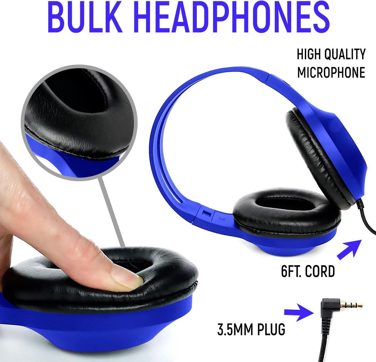 Alt view image 2 of 5 - 36 Pack Bundle Headphones for Classroom, Pack of 24 Wired Mixed Color Headphones and Pack of 12 Black Color School Headphones With Microphones for Elementary to College Students (36 Headphones Bundle)
